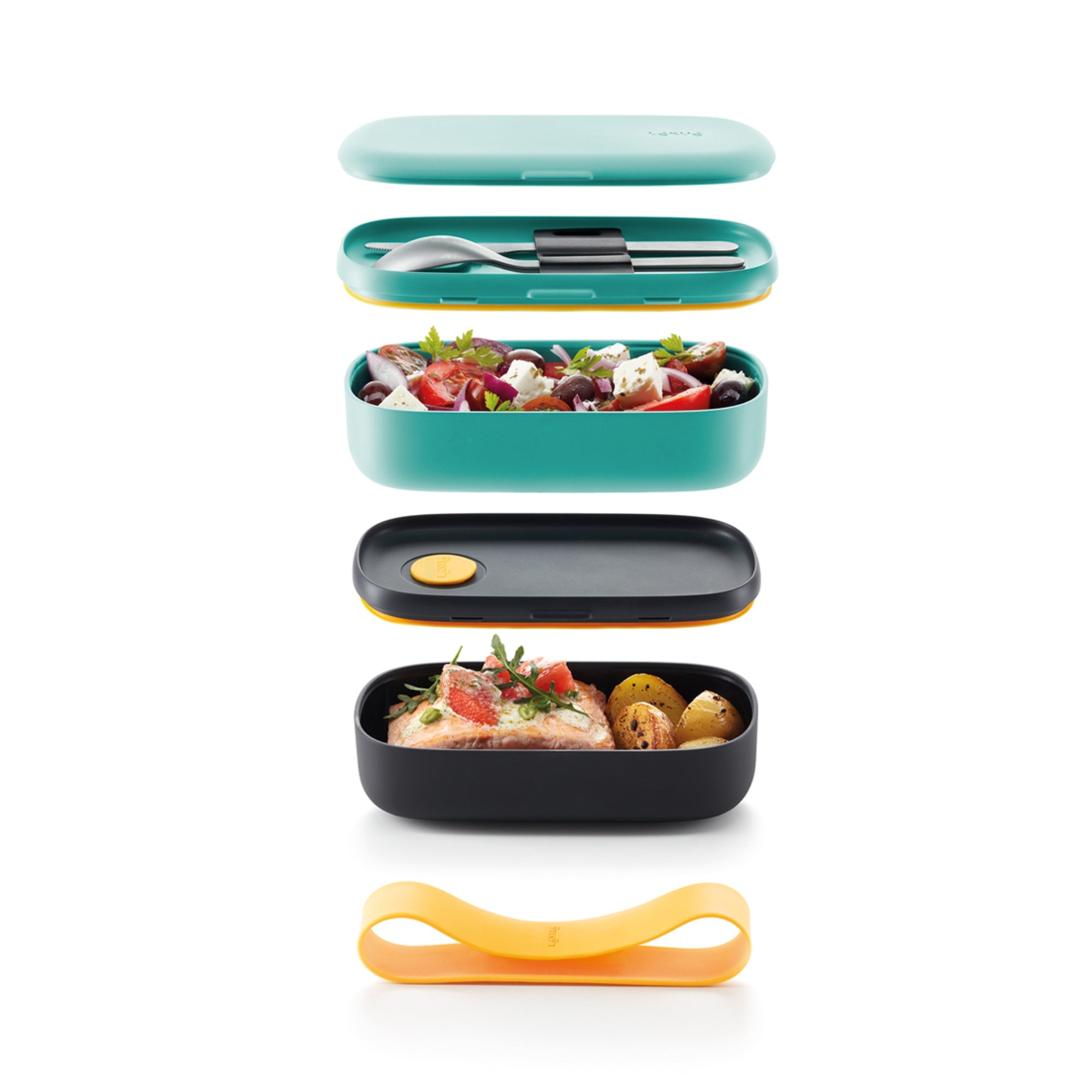 Piętrowy bento box Lekue To Go – szczelny, praktyczny i bez BPA, kolor: turkusowy
