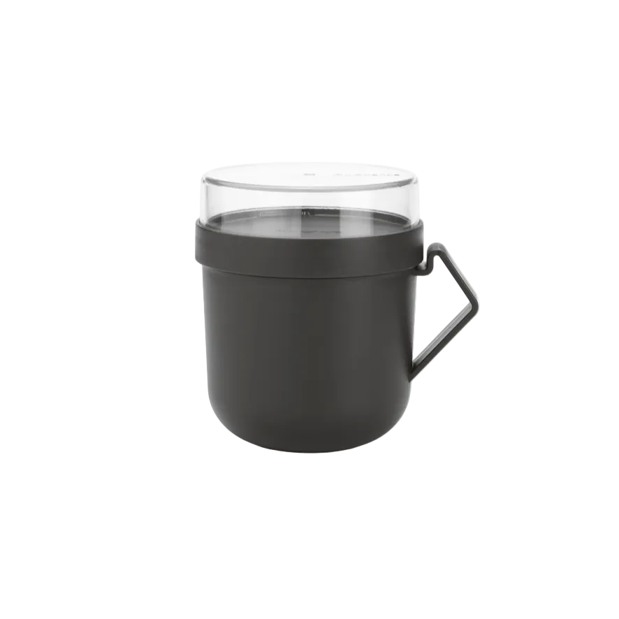 Pojemnik na owsiankę Make & Take Brabantia – szczelny kubek 600 ml z odkręcanym pojemnikiem na dodatki, idealny do pracy i szkoły, bezpieczny, wielofunkcyjny i ekologiczny, kolor: czarny