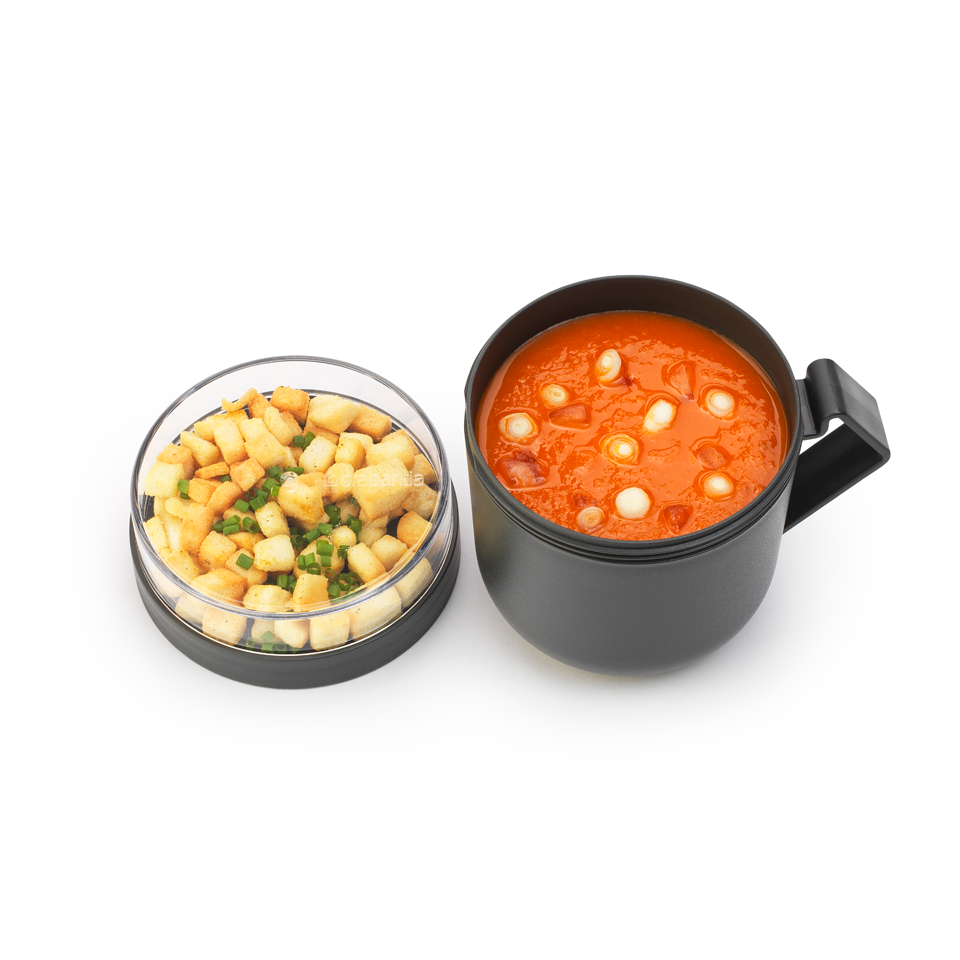 Pojemnik na owsiankę Make & Take Brabantia – szczelny kubek 600 ml z odkręcanym pojemnikiem na dodatki, idealny do pracy i szkoły, bezpieczny, wielofunkcyjny i ekologiczny, kolor: czarny