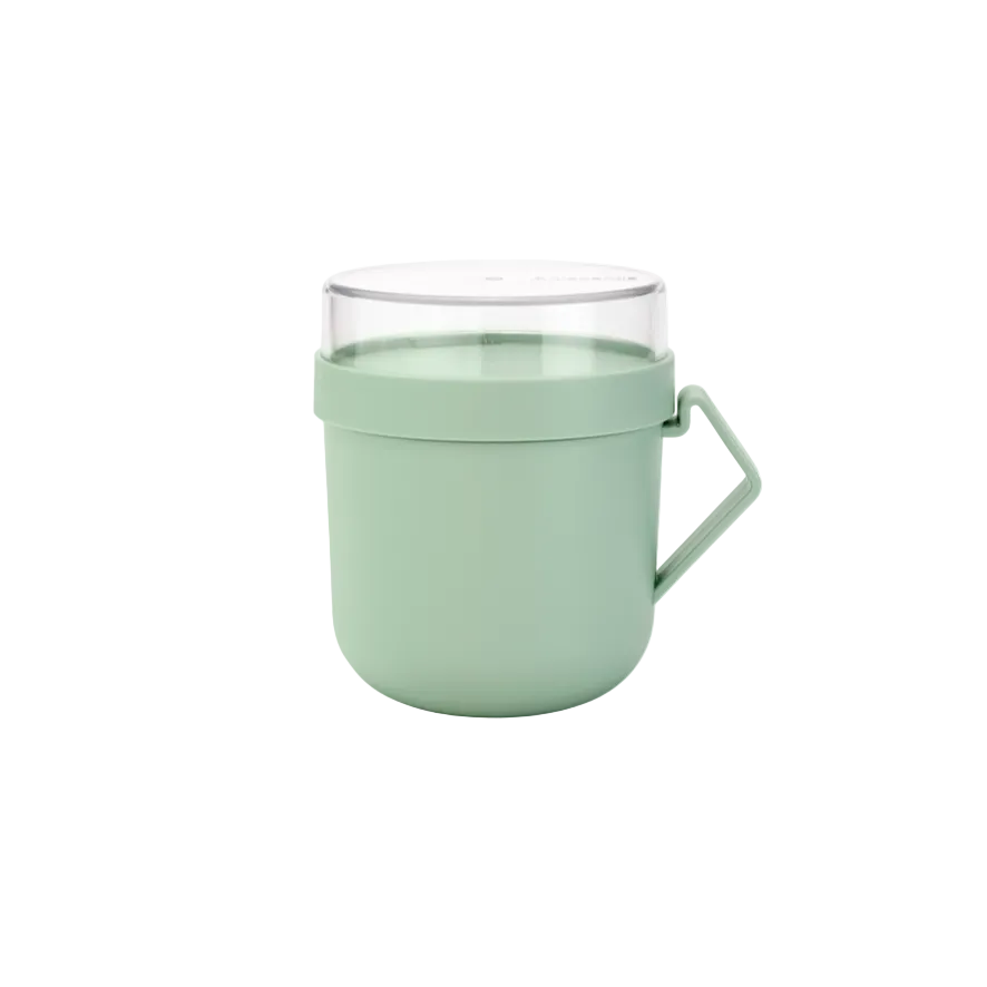 Pojemnik na owsiankę Make & Take Brabantia – szczelny kubek 600 ml z odkręcanym pojemnikiem na dodatki, idealny do pracy i szkoły, bezpieczny, wielofunkcyjny i ekologiczny, kolor: zielony