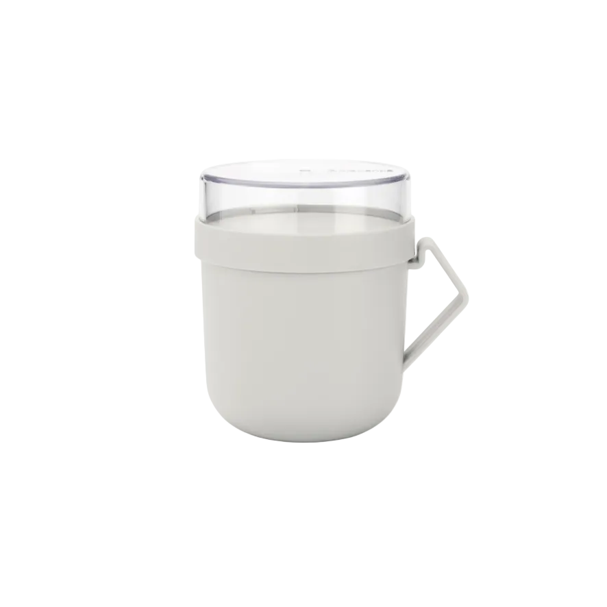 Pojemnik na owsiankę Make & Take Brabantia – szczelny kubek 600 ml z odkręcanym pojemnikiem na dodatki, idealny do pracy i szkoły, bezpieczny, wielofunkcyjny i ekologiczny, kolor: szary