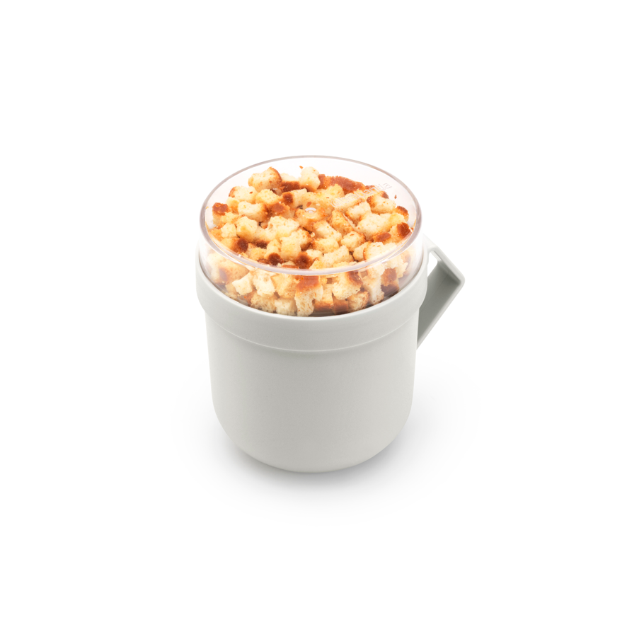 Pojemnik na owsiankę Make & Take Brabantia – szczelny kubek 600 ml z odkręcanym pojemnikiem na dodatki, idealny do pracy i szkoły, bezpieczny, wielofunkcyjny i ekologiczny, kolor: szary
