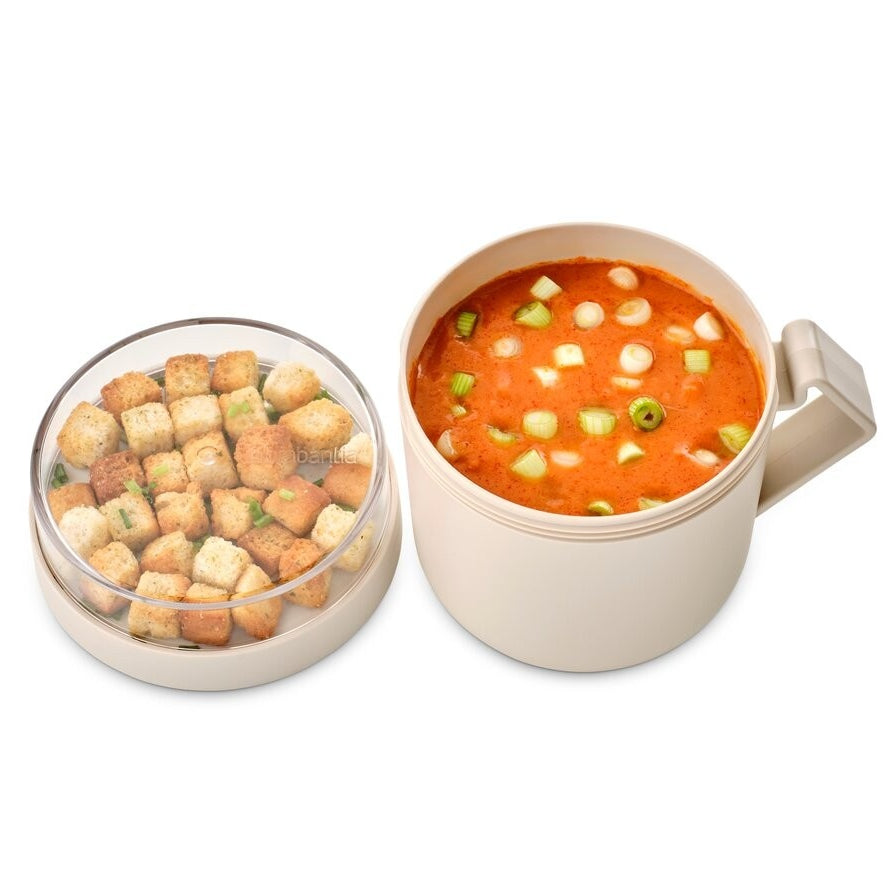 Pojemnik na owsiankę Make & Take Brabantia – szczelny kubek 600 ml z odkręcanym pojemnikiem na dodatki, do pracy i szkoły, bezpieczny, wielofunkcyjny i ekologiczny, kolor: beżowy