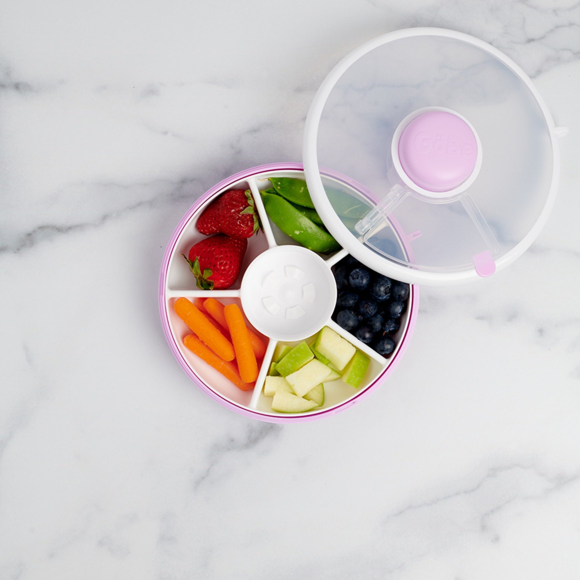 GoBe Snack Spinner – pojemnik na przekąski, interaktywny, szczelny i łatwy w obsłudze, kolor: taro purple