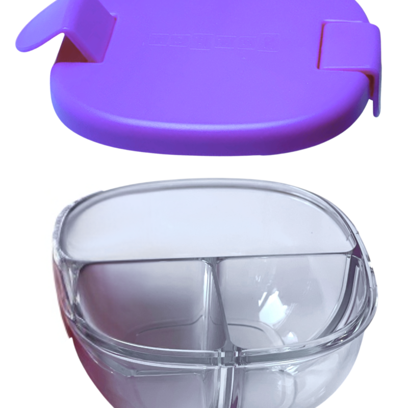Pojemnik na przekąski Snack Bowl Yumbox – kompaktowy, z 3 przegródkami i szczelną pokrywką, idealny na przekąski, kolor: hazy purple (fioletowy)