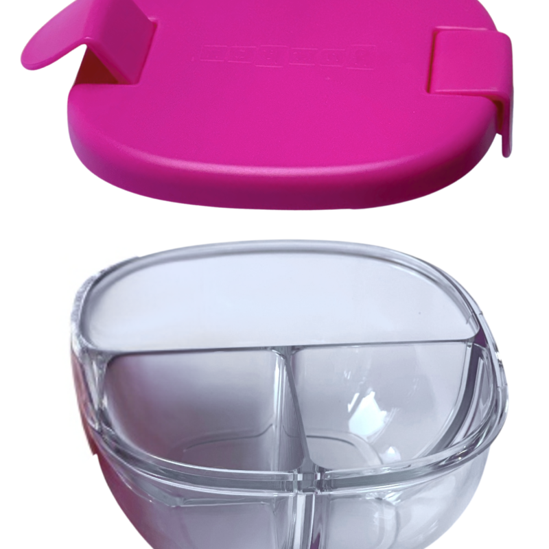 Pojemnik na przekąski Snack Bowl Yumbox – kompaktowy, z 3 przegródkami i szczelną pokrywką, idealny na przekąski, kolor: raspberry pink (różowy)