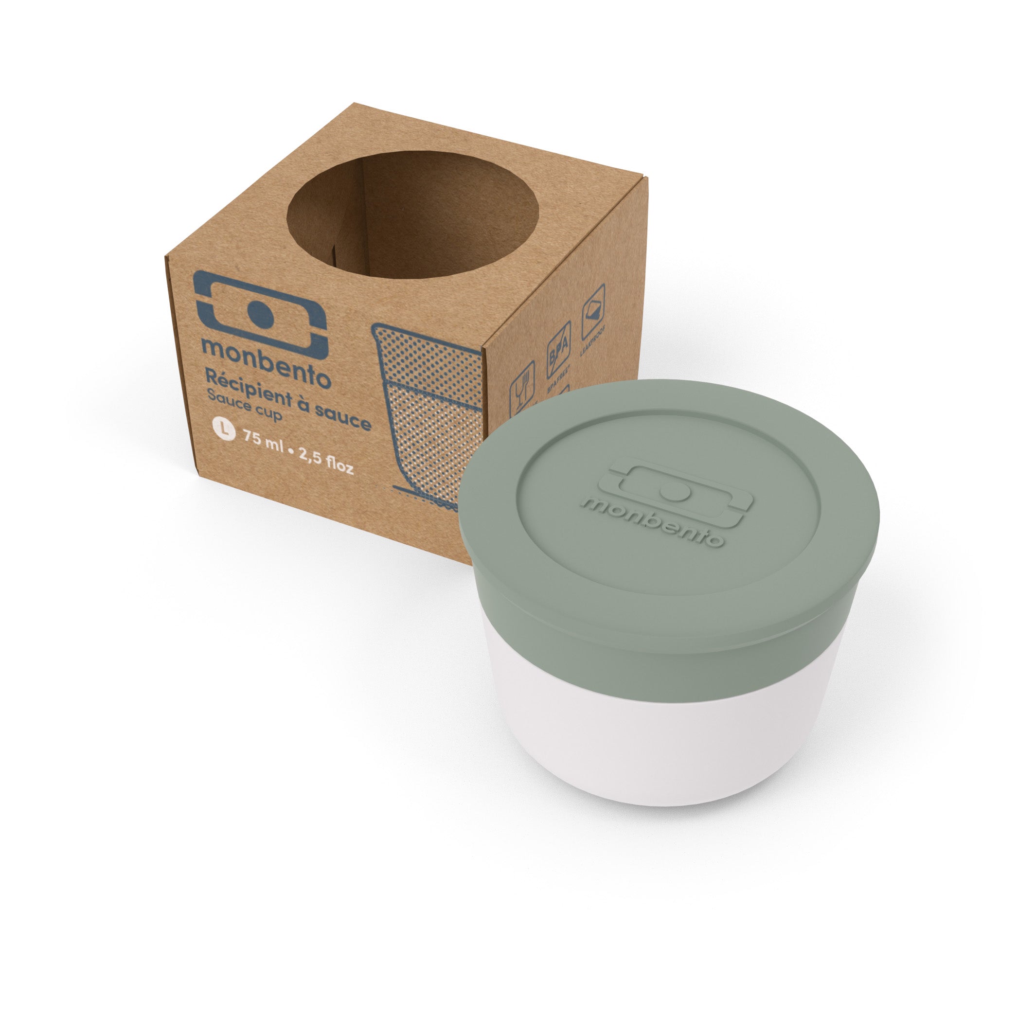 Monbento Temple L Natural Green – szczelny pojemnik 75 ml na sosy, dipy i jogurty. Kompatybilny z bento boxami, bez BPA, do mikrofalówki i zmywarki, kolor: zielony