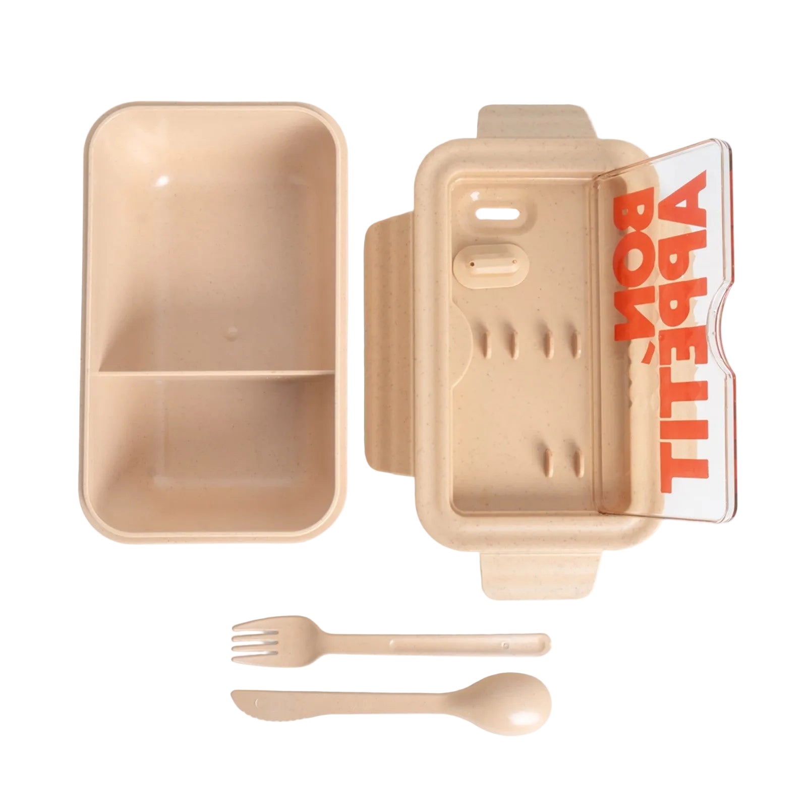 Lunch box Bon Appétit Camel – beżowa śniadaniówka z przegródką, ze sztućcami, ekologiczny, do zmywarki.