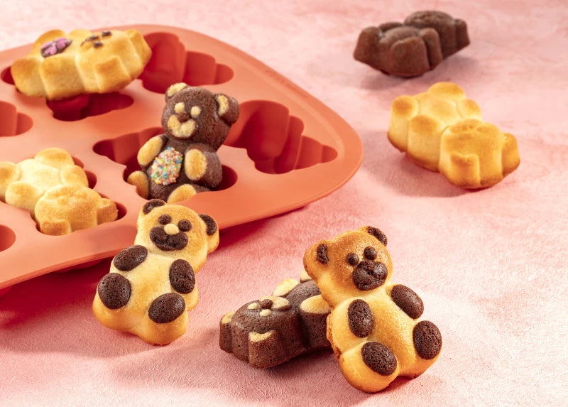 Tescoma DELÍCIA – silikonowa forma do pieczenia na 10 misiów z nadzieniem, nieprzywierająca, łatwa w czyszczeniu, idealna dla dzieci.