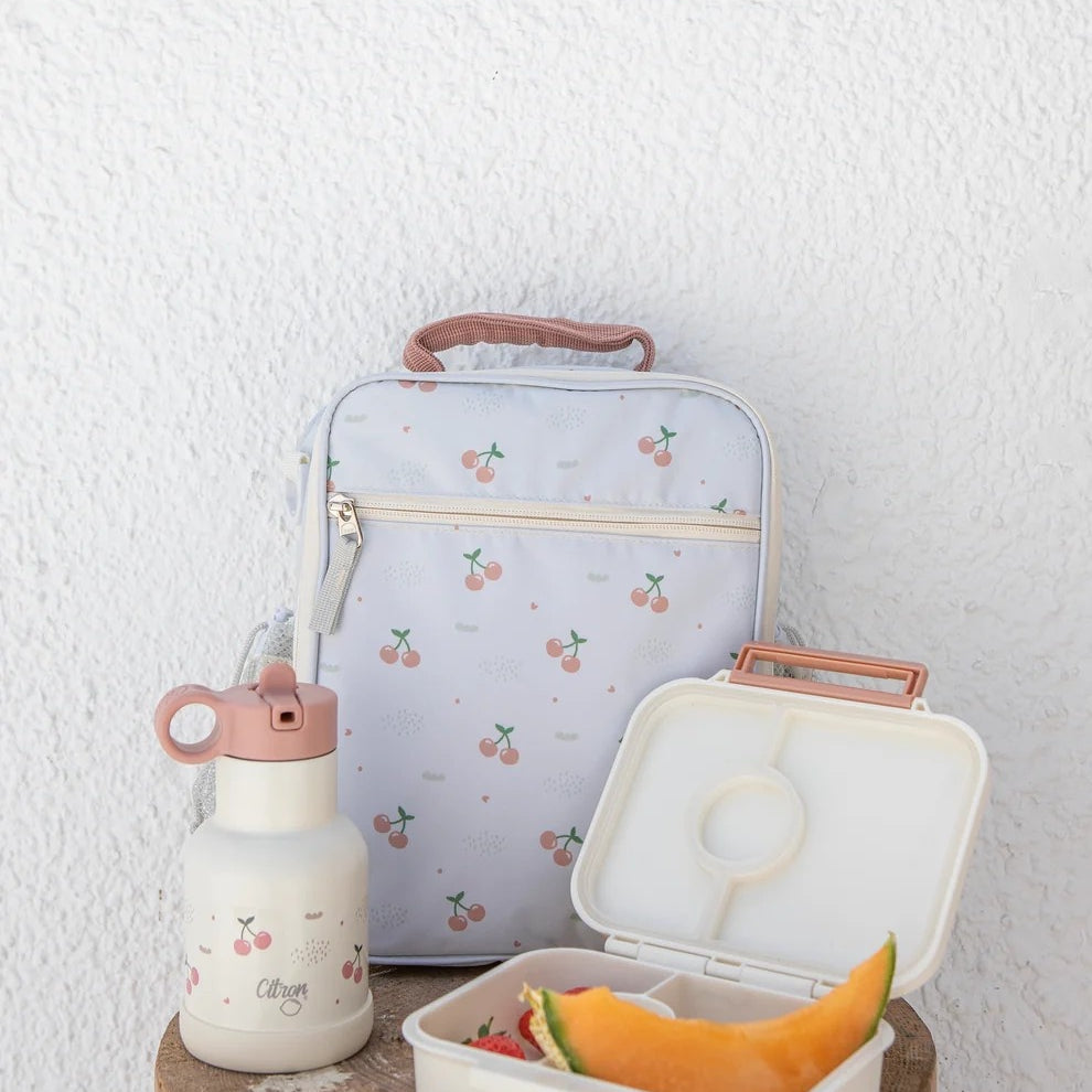 Citron Snack Box Cherry tritanowy pojemnik na przekąski - 3 przegródki, szczelny, łączony silikon, bez BPA, wzór: czereśnie