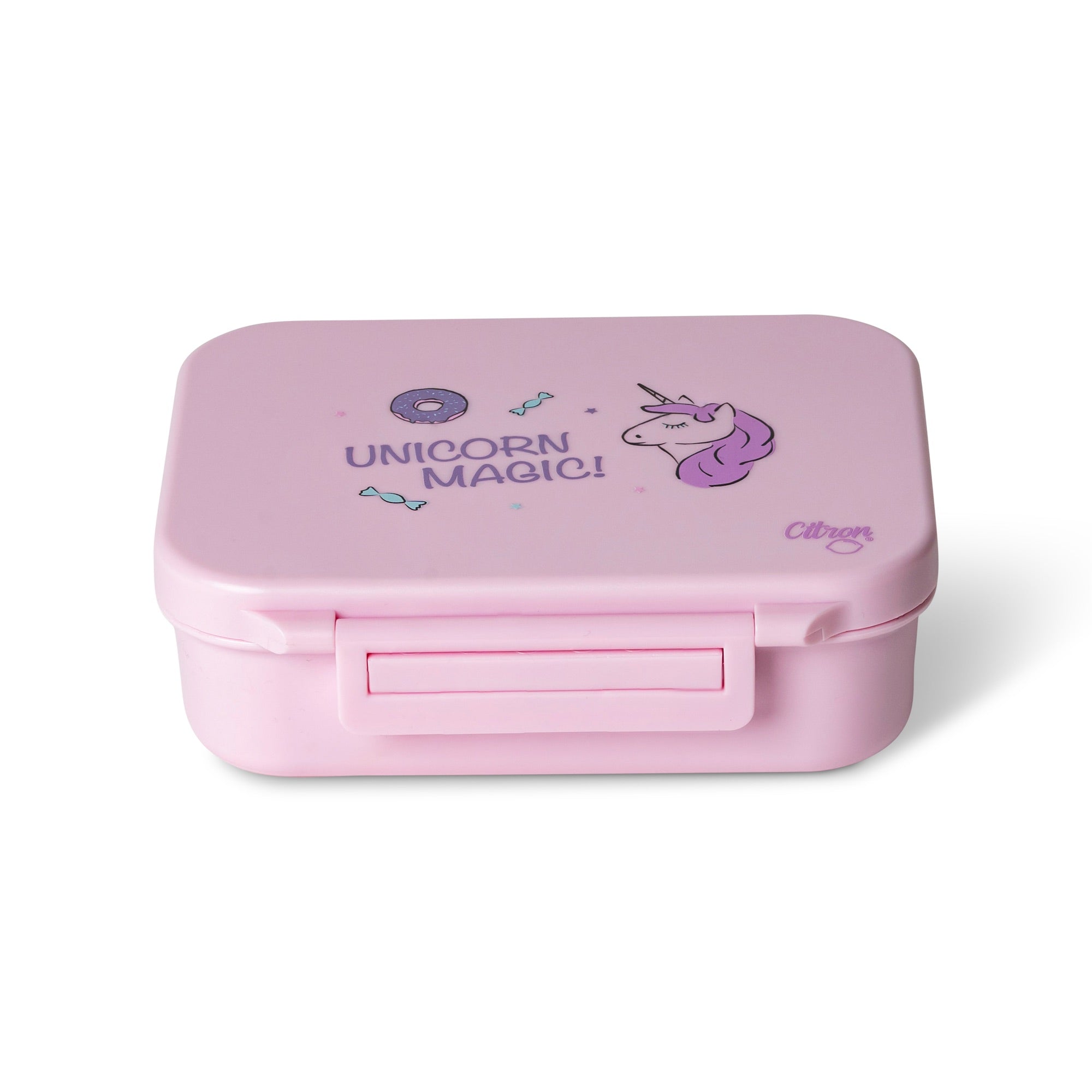Citron Snack Box Stormy Unicorn tritanowy pojemnik na przekąski - 3 przegródki, szczelny, łączony silikon, bez BPA, wzór: jednorożec