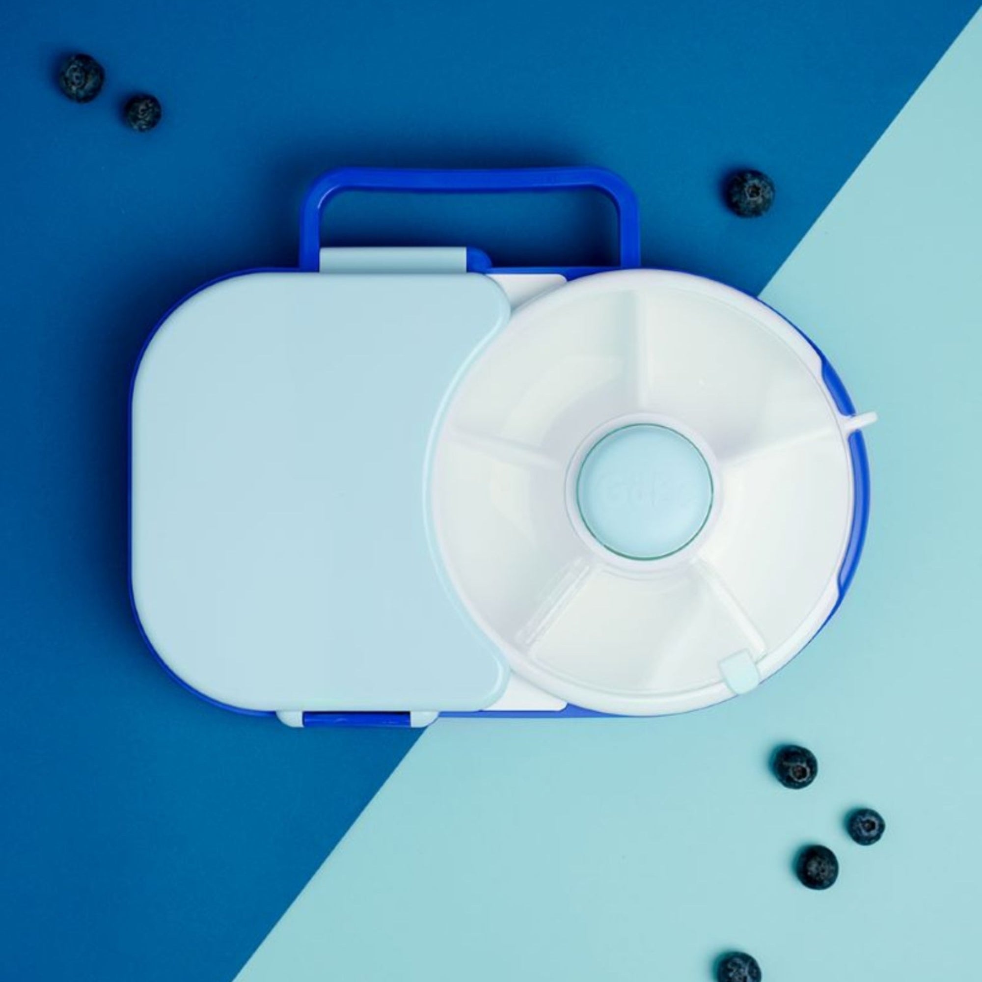 Śniadaniówka GoBe 2w1 – lunchbox i pojemnik na przekąski dla dzieci, interaktywny, do szkoły i przedszkola, kolor: blueberry blue