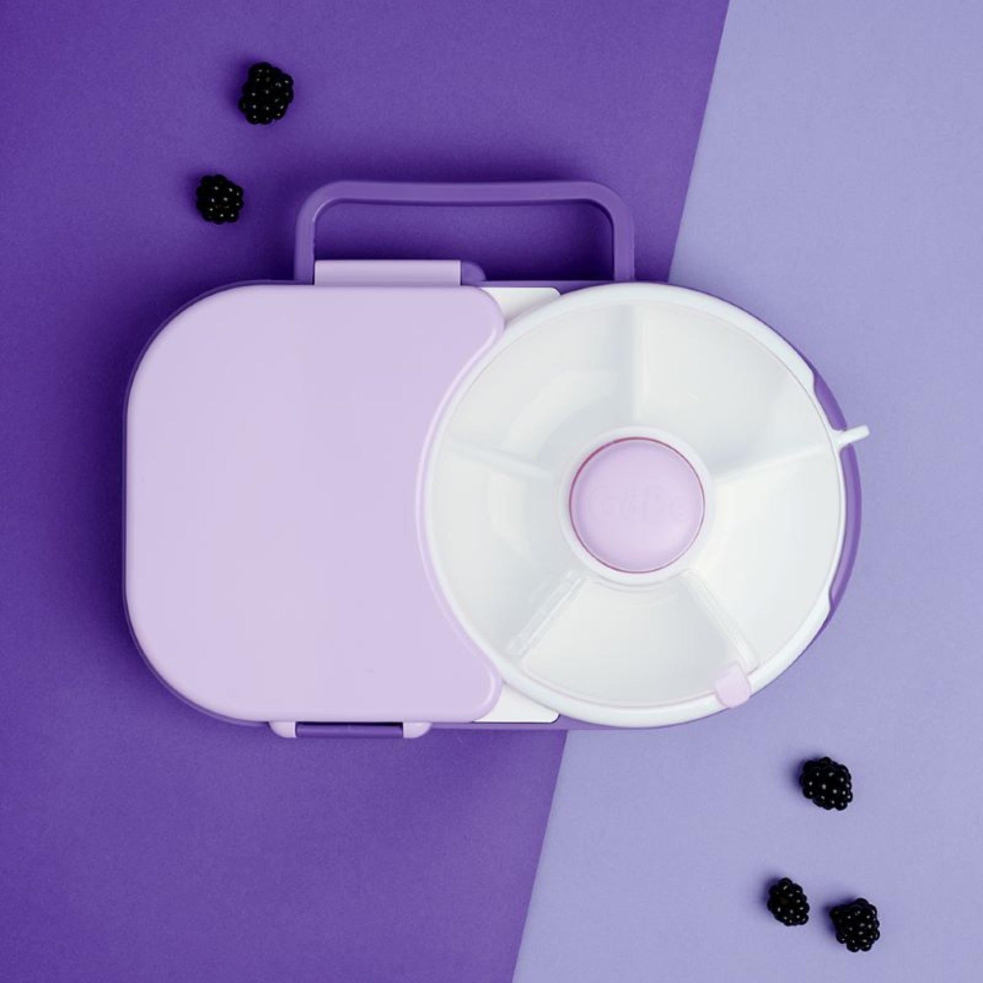 Śniadaniówka GoBe 2w1 – lunchbox i pojemnik na przekąski dla dzieci, interaktywny, do szkoły i przedszkola, kolor: grape purple