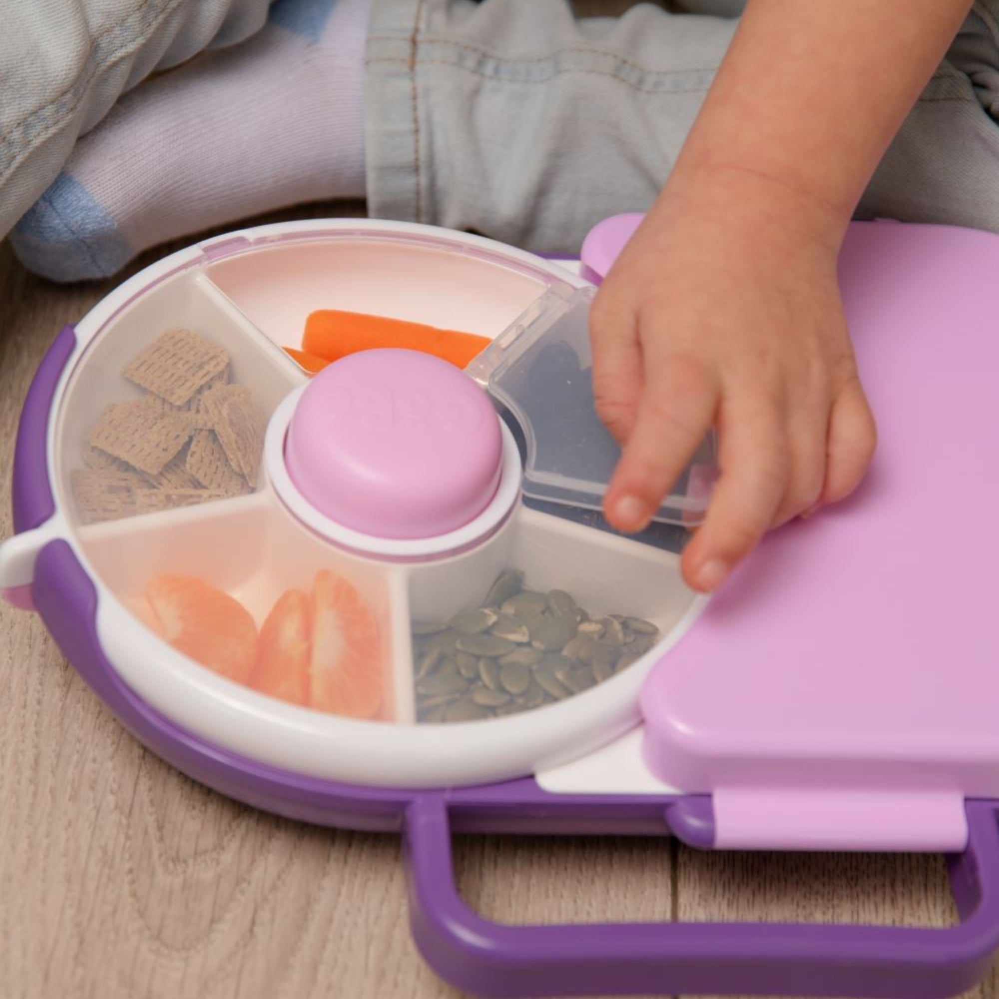Śniadaniówka GoBe 2w1 – lunchbox i pojemnik na przekąski dla dzieci, interaktywny, do szkoły i przedszkola, kolor: grape purple