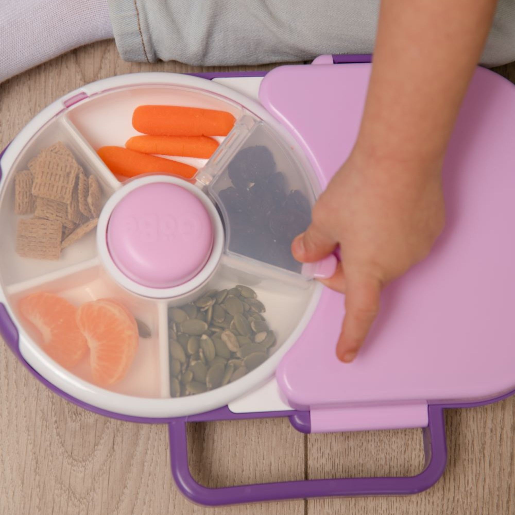 Śniadaniówka GoBe 2w1 – lunchbox i pojemnik na przekąski dla dzieci, interaktywny, do szkoły i przedszkola, kolor: grape purple