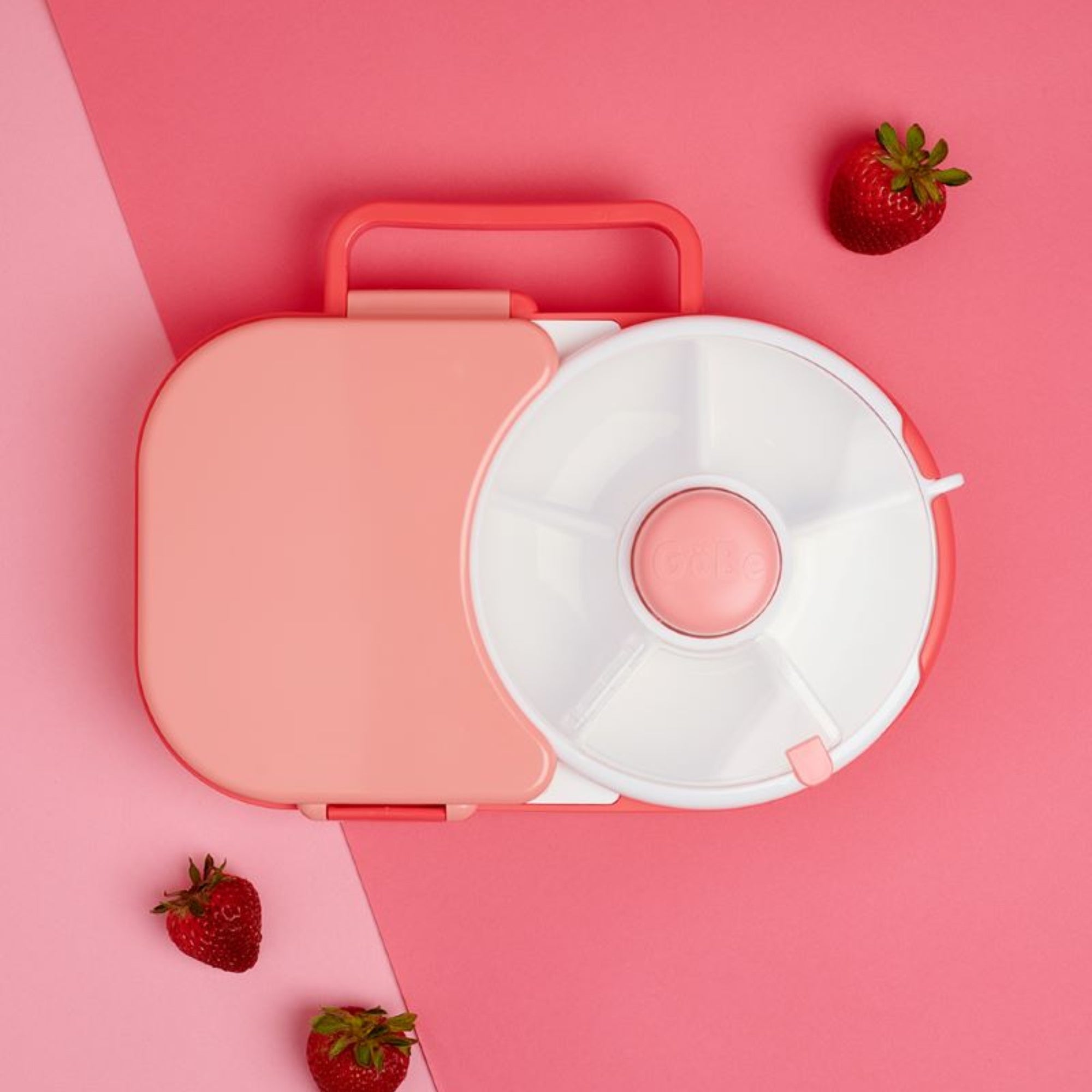 Śniadaniówka GoBe 2w1 – lunchbox i pojemnik na przekąski dla dzieci, interaktywny, do szkoły i przedszkola, kolor: watermelon pink