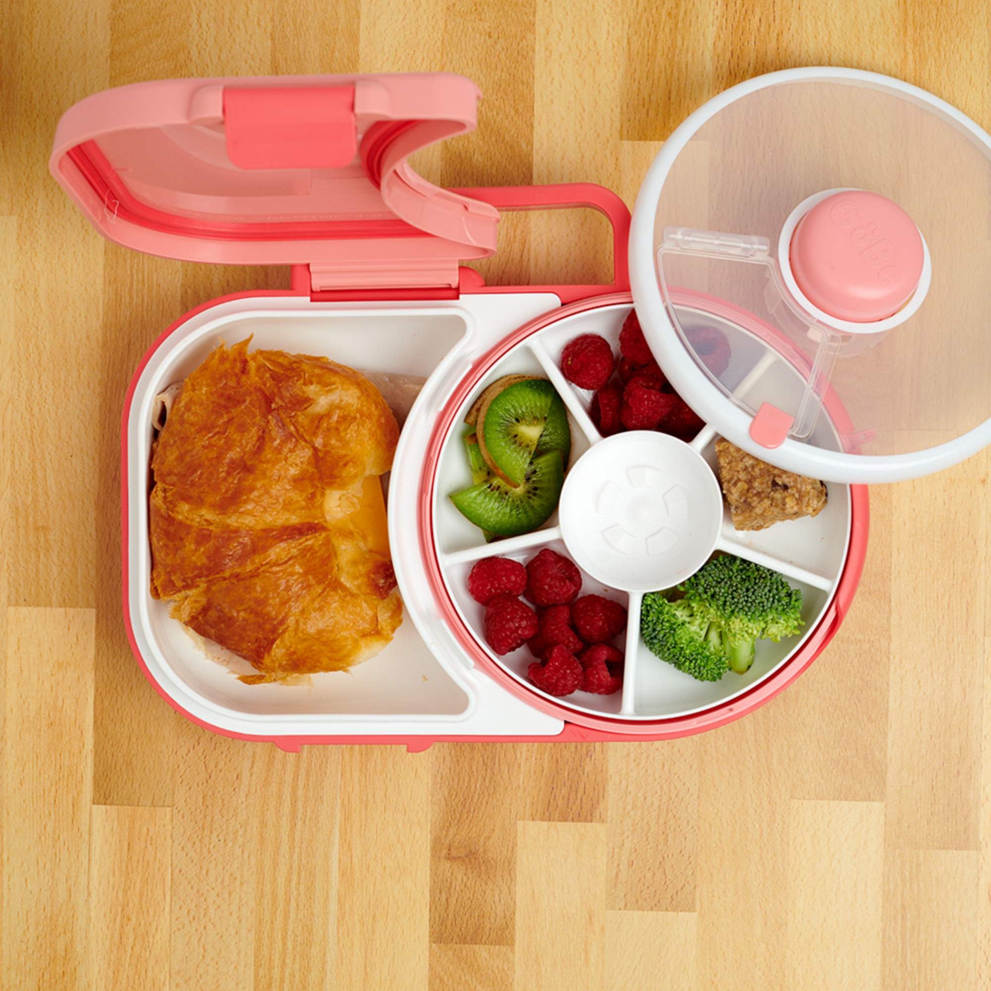 Śniadaniówka GoBe 2w1 – lunchbox i pojemnik na przekąski dla dzieci, interaktywny, do szkoły i przedszkola, kolor: watermelon pink