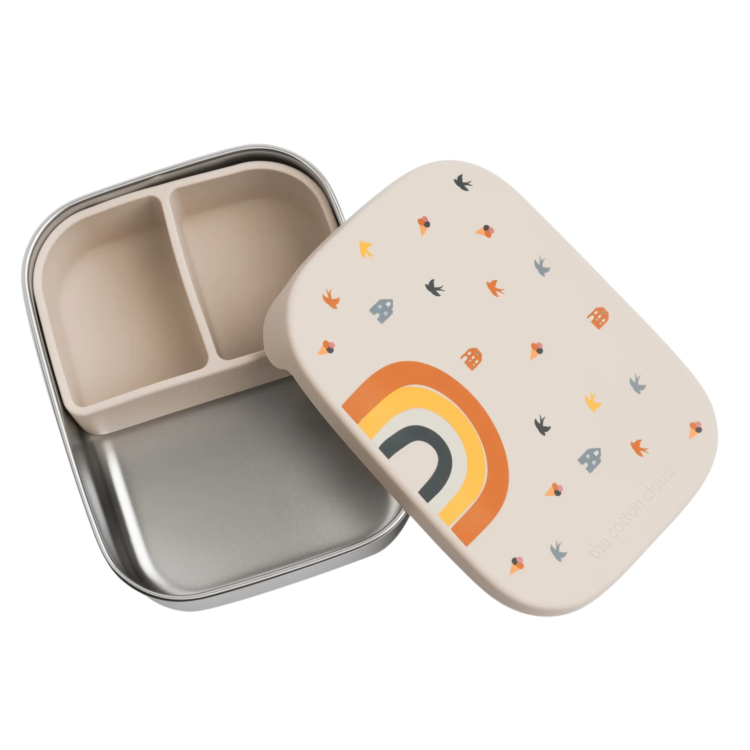Śniadaniówka The Cotton Cloud Rainbow – 1000 ml, miękka pokrywka, przegródka, uroczy design, idealny do szkoły / przedszkola, wzór: tęcza