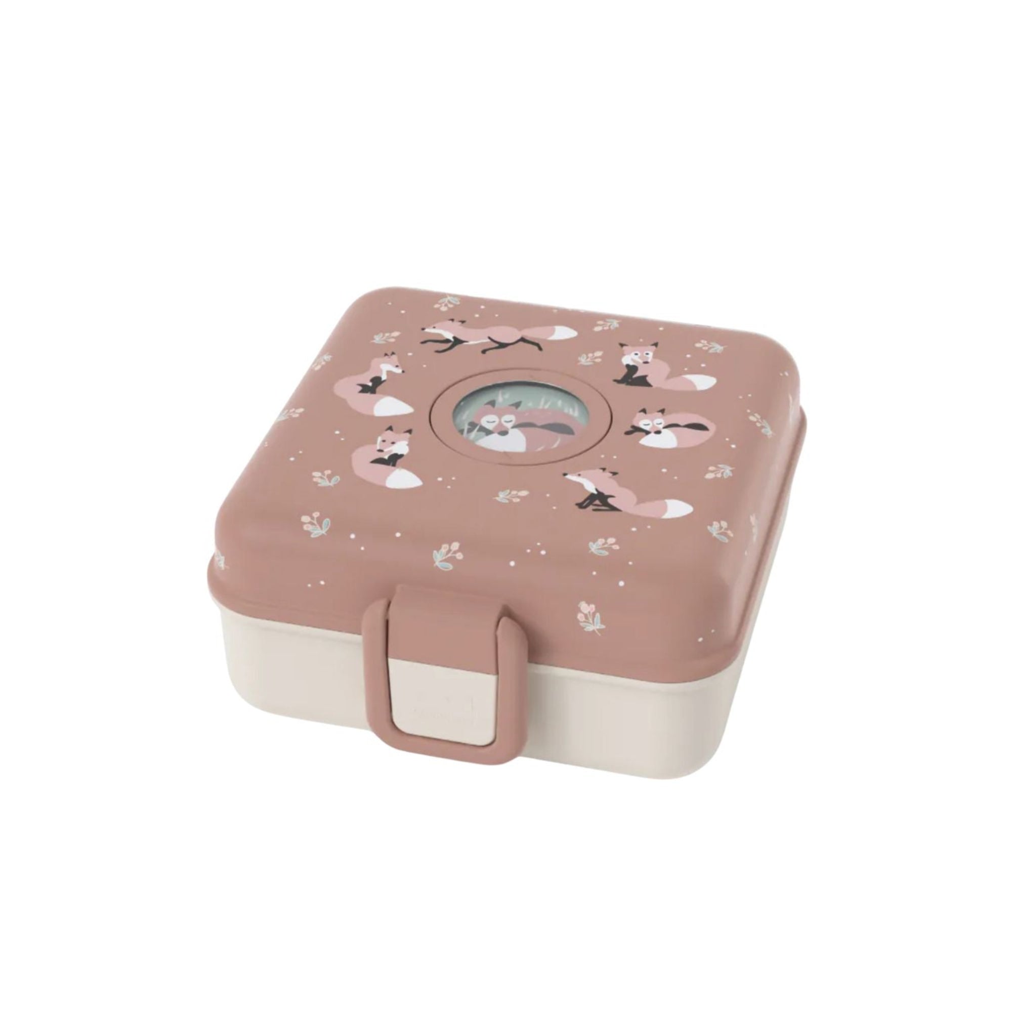 Lunchbox Monbento Snacky Fox – lekki, szczelny i bez BPA, z uchwytem, małym pojemniczkiem i sztućcami, wzór: lisy