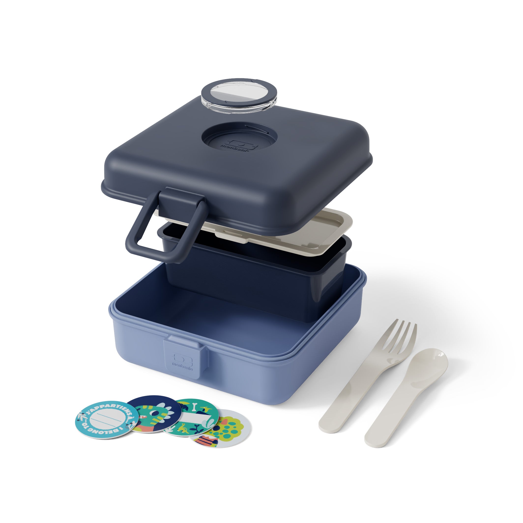 Lunchbox Monbento Snacky Infinity – lekki, szczelny i bez BPA, z uchwytem, małym pojemniczkiem i sztućcami, kolor: niebieski