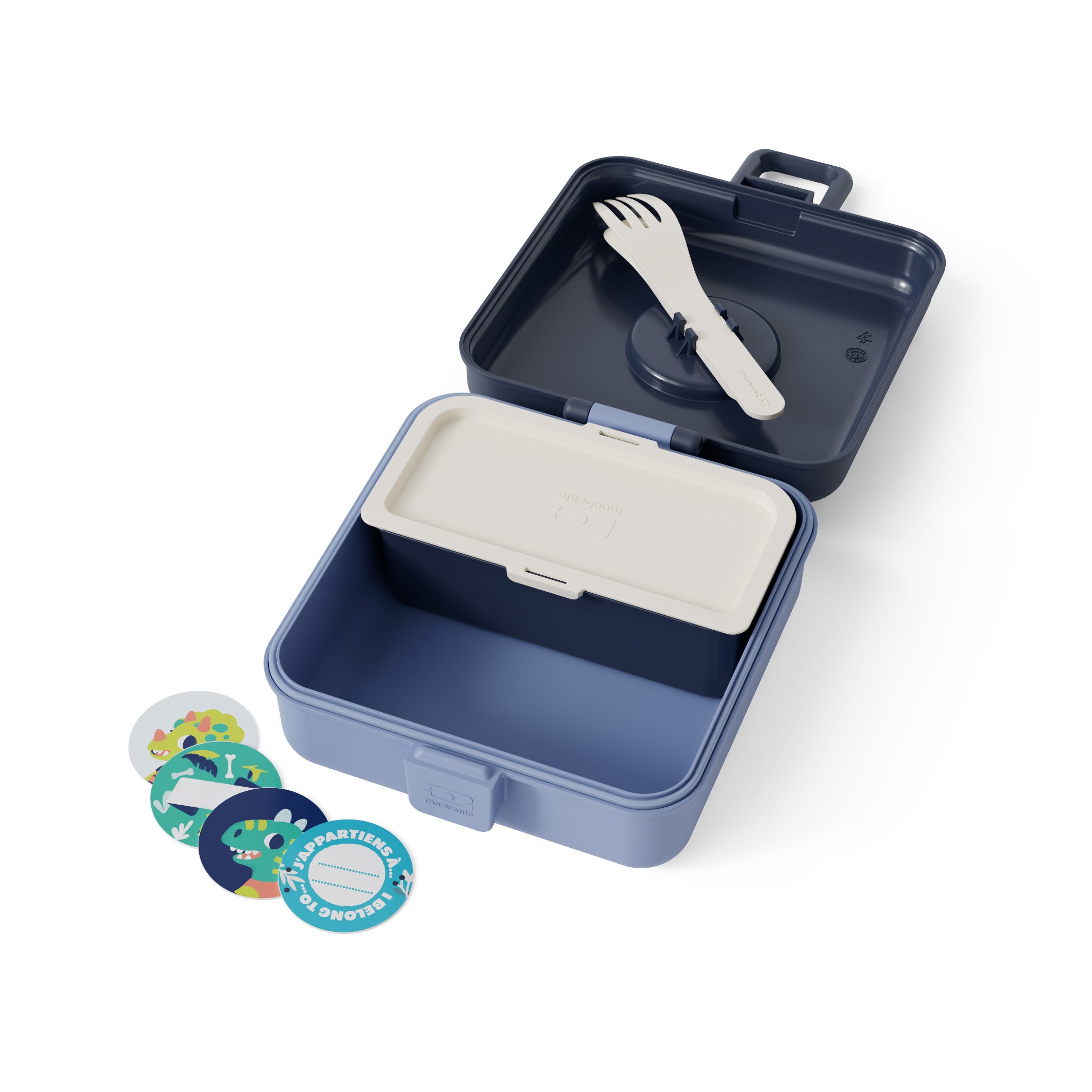 Lunchbox Monbento Snacky Infinity – lekki, szczelny i bez BPA, z uchwytem, małym pojemniczkiem i sztućcami, kolor: niebieski