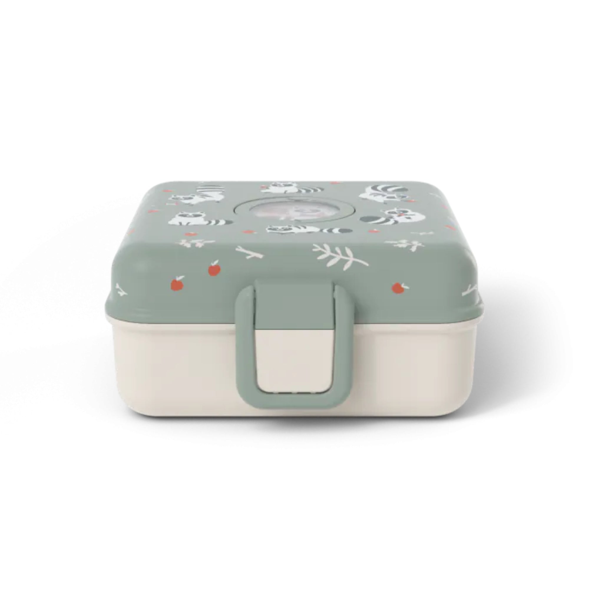 Lunchbox Monbento Snacky Racoon – lekki, szczelny i bez BPA, z uchwytem, małym pojemniczkiem i sztućcami, wzór: szop