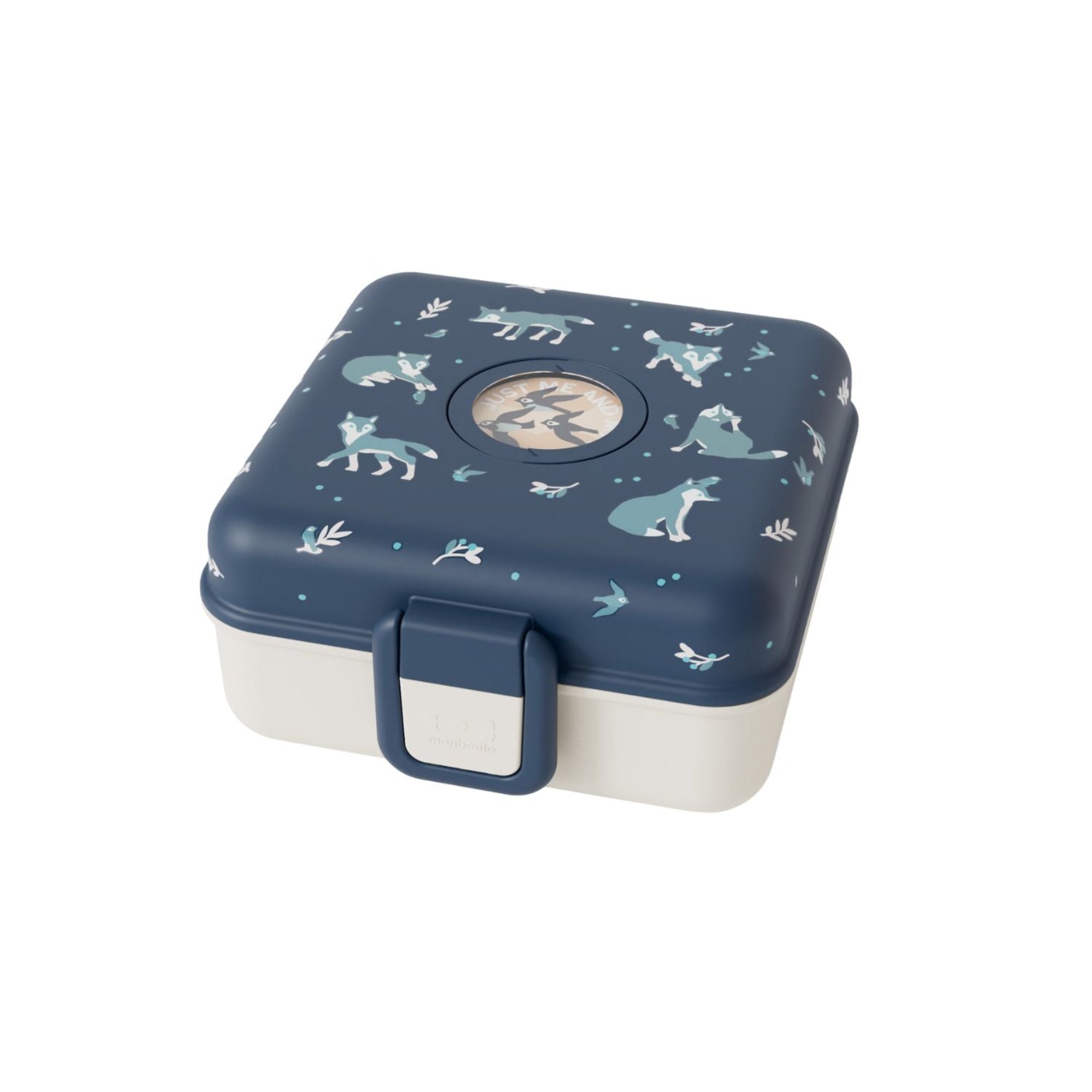 Lunchbox Monbento Snacky Wolf – lekki, szczelny i bez BPA, z uchwytem, małym pojemniczkiem i sztućcami, wzór: wilki