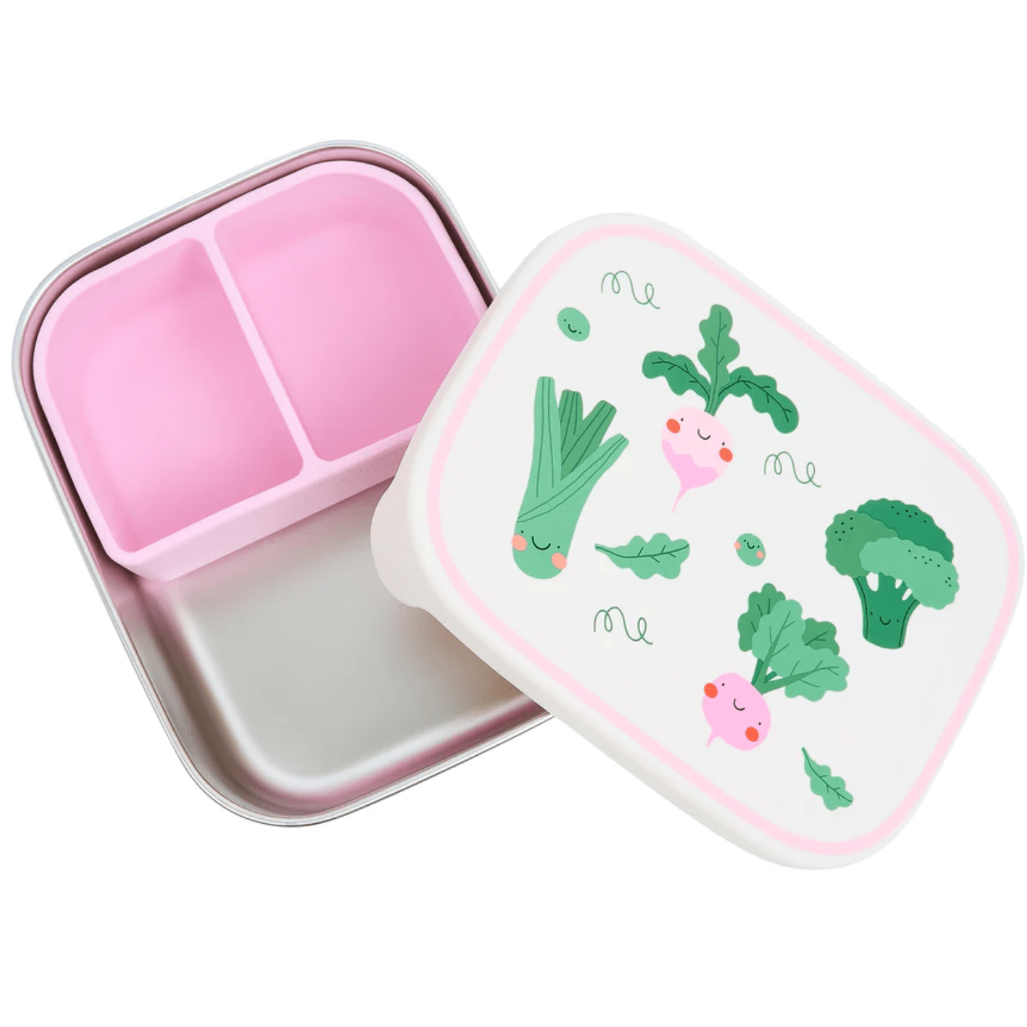 Śniadaniówka The Cotton Cloud Veggie Pals – 1000 ml, miękka pokrywka, wyjmowana przegródka, uroczy design, idealny do szkoły / przedszkola, wzór: warzywa