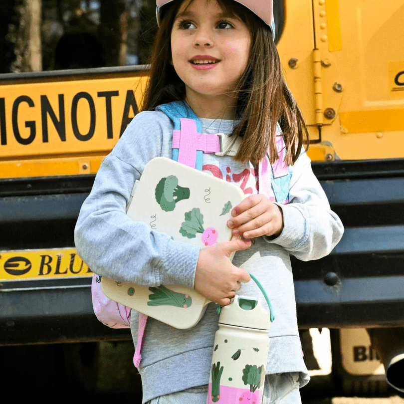 Śniadaniówka The Cotton Cloud Veggie Pals – 1000 ml, miękka pokrywka, wyjmowana przegródka, uroczy design, idealny do szkoły / przedszkola, wzór: warzywa