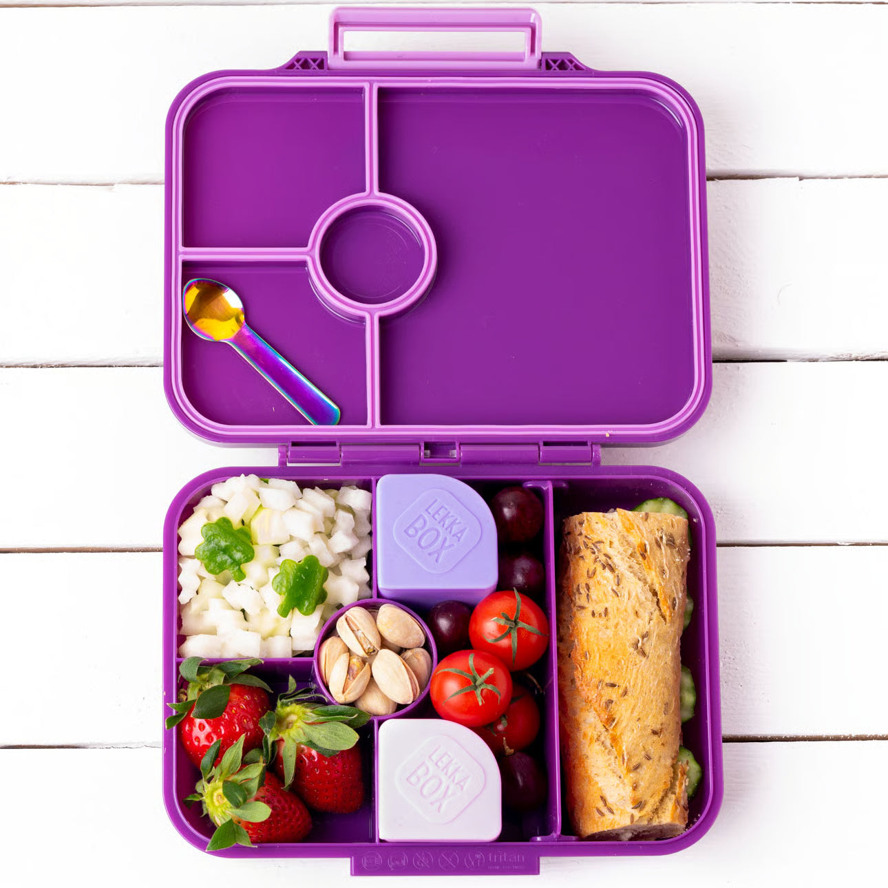 Lekkabox Classic Lilac – lekka śniadaniówka z 4 przegródkami, szczelna i bez BPA, idealna do szkoły, przedszkola i pracy.