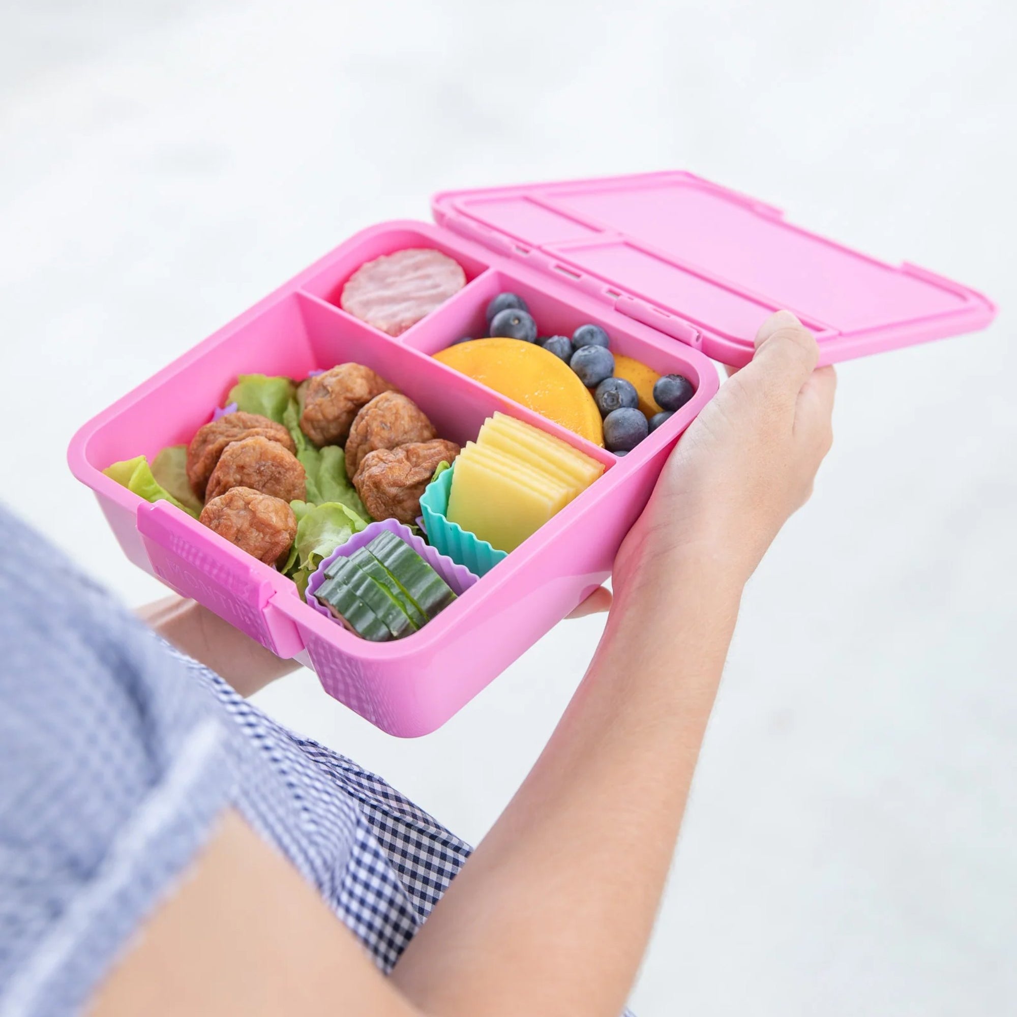 LunchBox MontiiCo Floss – 3 przegrody, szczelny, lekki i idealny na śniadanie do szkoły lub przedszkola, kolor: różowy