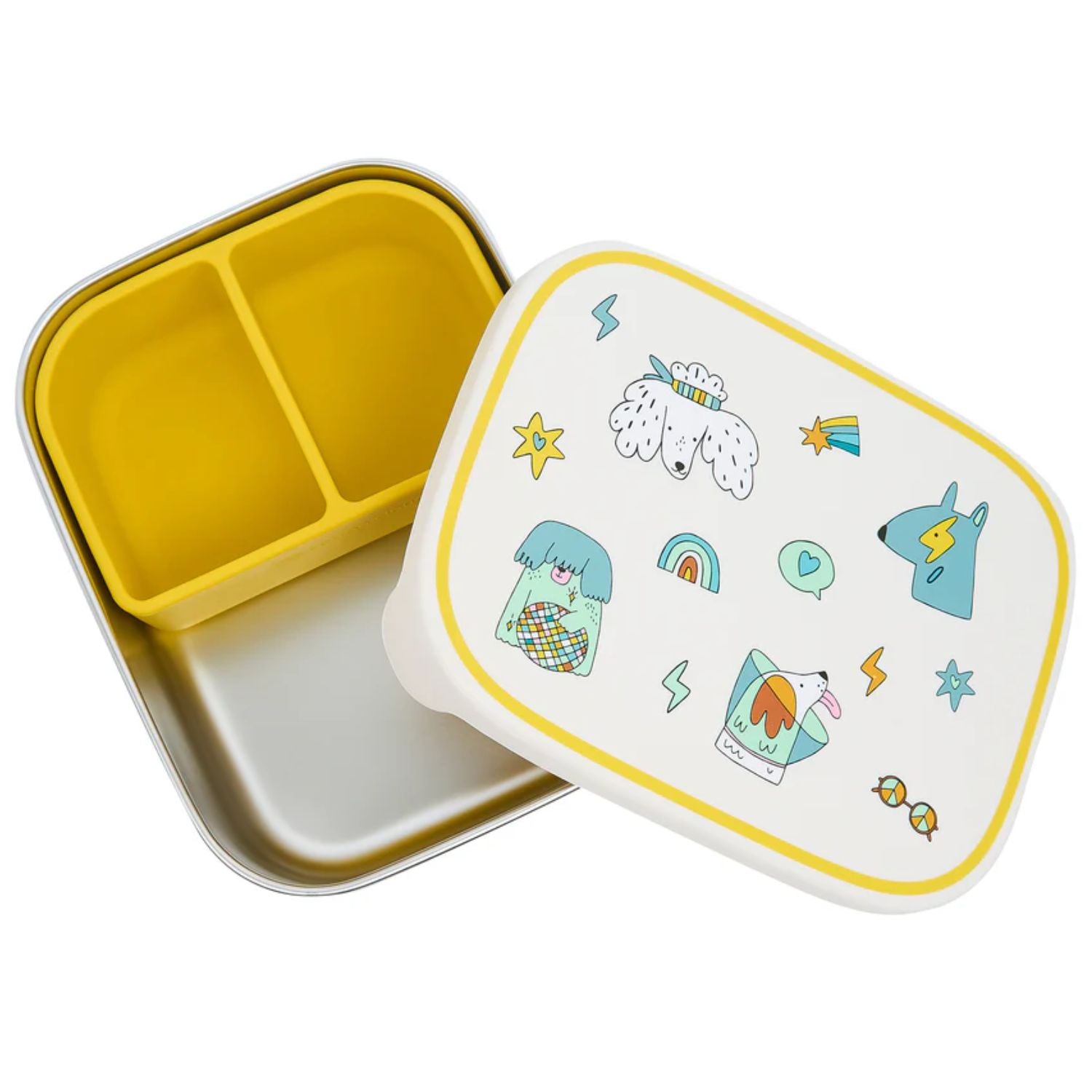 Śniadaniówka The Cotton Cloud Funky Dogs – 1000 ml, miękka pokrywka, wyjmowana przegródka, uroczy design, idealny do szkoły / przedszkola, wzór: pieski