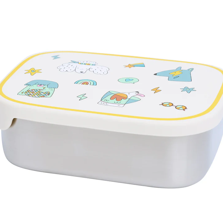 Śniadaniówka The Cotton Cloud Funky Dogs – 1000 ml, miękka pokrywka, wyjmowana przegródka, uroczy design, idealny do szkoły / przedszkola, wzór: pieski