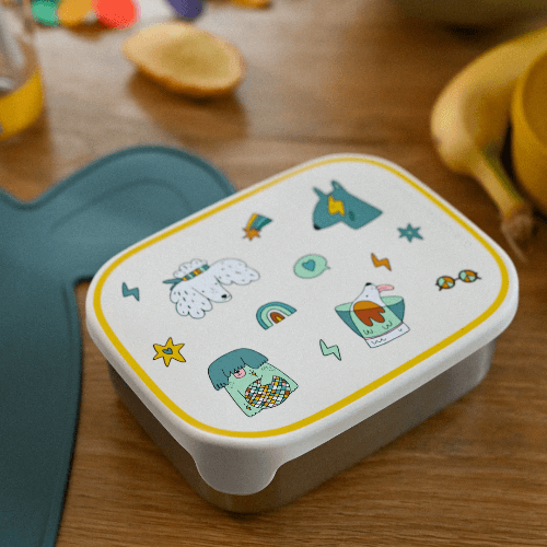 Śniadaniówka The Cotton Cloud Funky Dogs – 1000 ml, miękka pokrywka, wyjmowana przegródka, uroczy design, idealny do szkoły / przedszkola, wzór: pieski