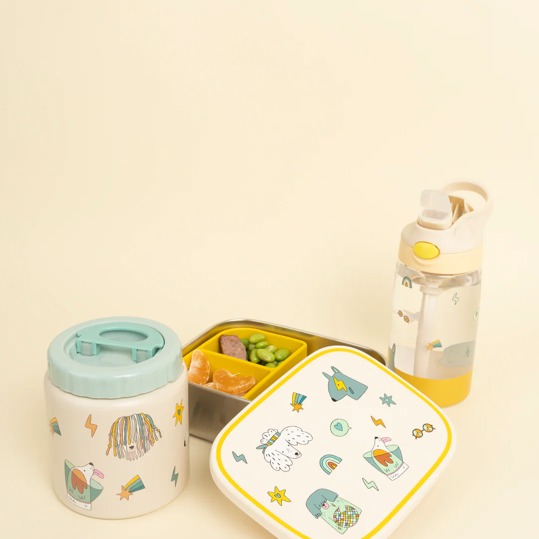 Śniadaniówka The Cotton Cloud Funky Dogs – 1000 ml, miękka pokrywka, wyjmowana przegródka, uroczy design, idealny do szkoły / przedszkola, wzór: pieski