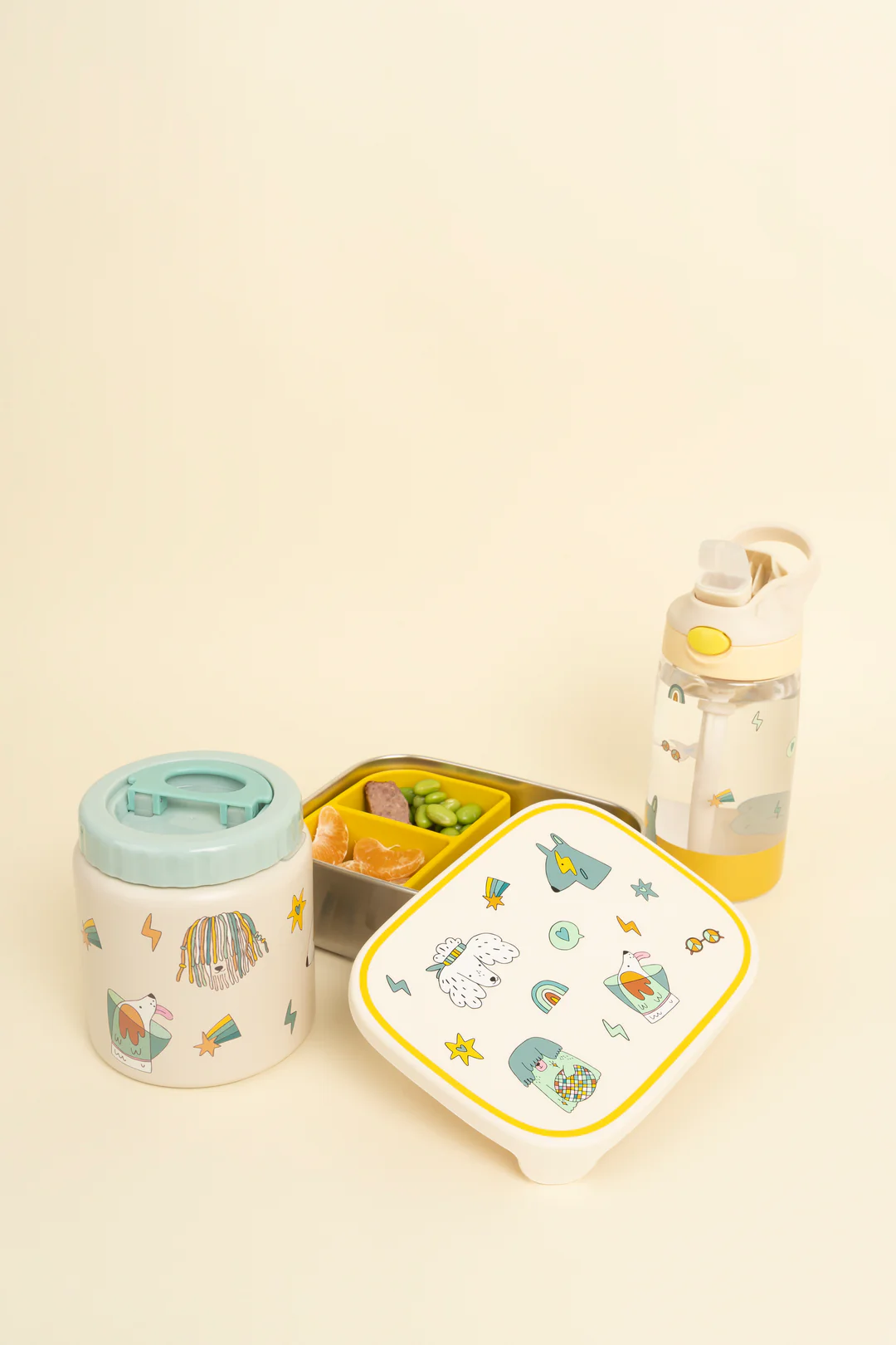 Śniadaniówka The Cotton Cloud Funky Dogs – 1000 ml, miękka pokrywka, wyjmowana przegródka, uroczy design, idealny do szkoły / przedszkola, wzór: pieski