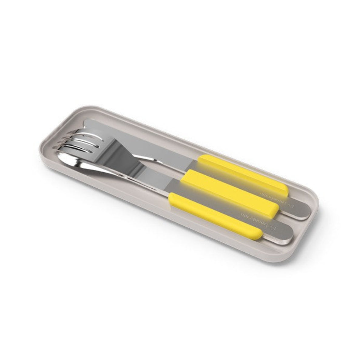 Monbento Slim Box Yellow – stalowe, kompaktowe sztućce w etui, idealne do lunchboxa i podróży, kolor: żółty