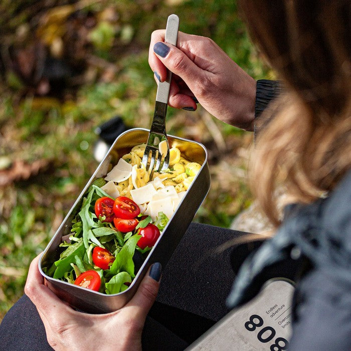 Monbento Slim Box Yellow – stalowe, kompaktowe sztućce w etui, idealne do lunchboxa i podróży, kolor: żółty