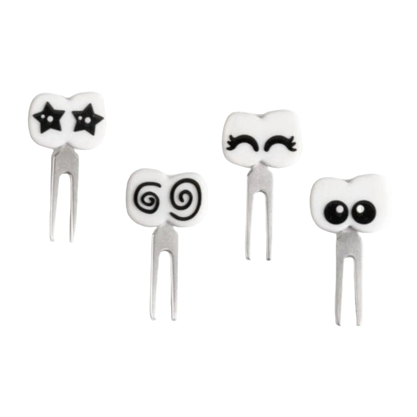 Lekkabox Cartoon Eyes – zestaw widelczyków ze stali nierdzewnej, silikonowe ozdobne końcówki, bezpieczne, wielorazowe, łatwe w czyszczeniu