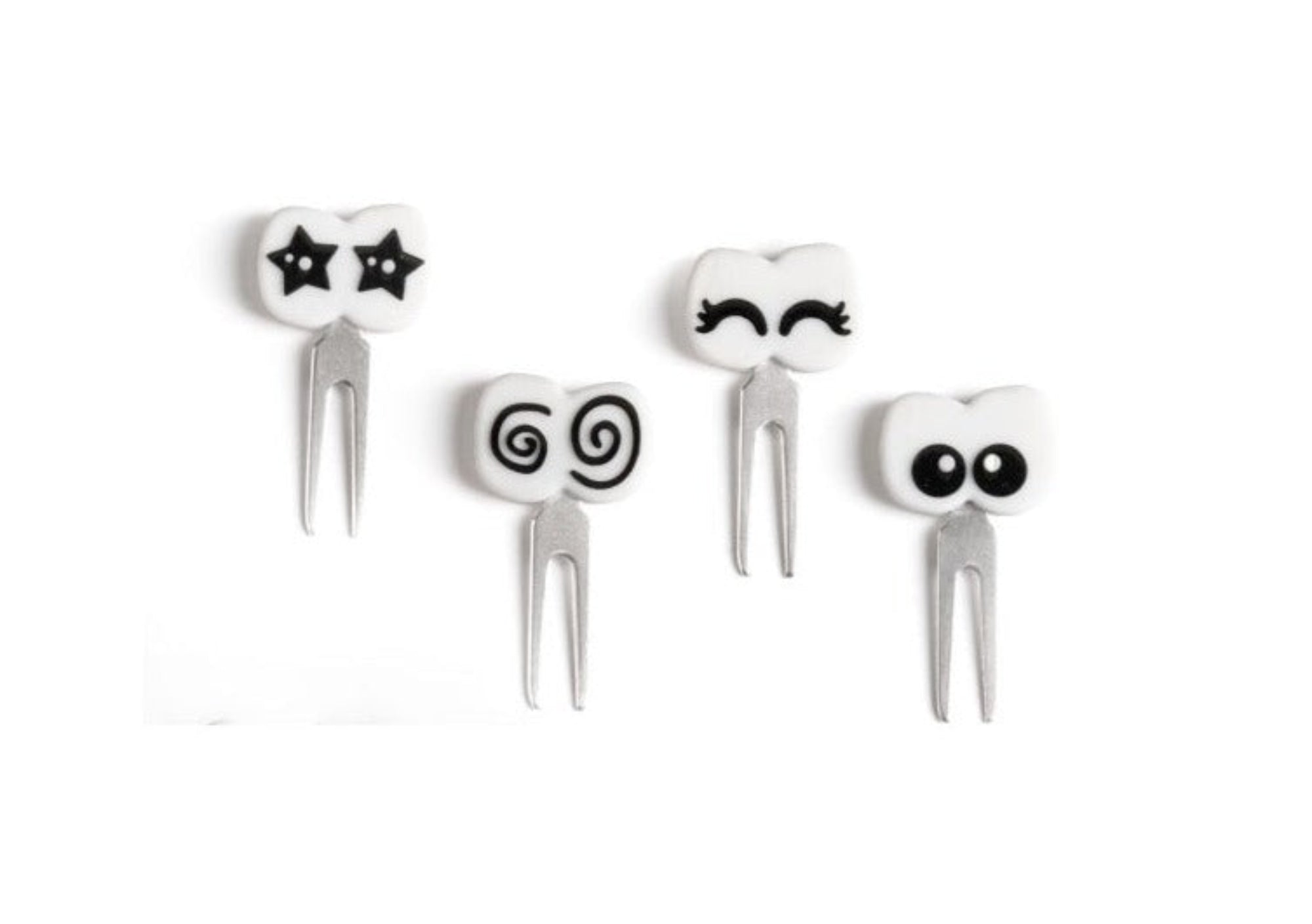 Lekkabox Cartoon Eyes – zestaw widelczyków ze stali nierdzewnej, silikonowe ozdobne końcówki, bezpieczne, wielorazowe, łatwe w czyszczeniu