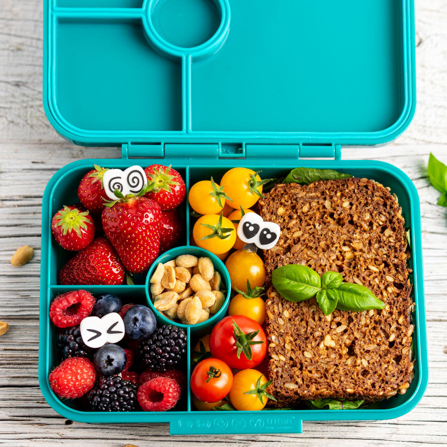 Lekkabox Cartoon Eyes – zestaw widelczyków ze stali nierdzewnej, silikonowe ozdobne końcówki, bezpieczne, wielorazowe, łatwe w czyszczeniu