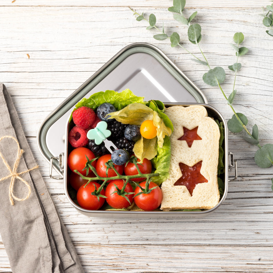 Lekkabox Garden – zestaw widelczyków ze stali nierdzewnej, silikonowe ozdobne końcówki, bezpieczne, wielorazowe, łatwe w czyszczeniu