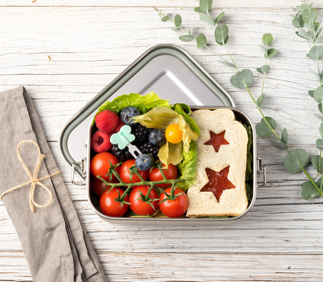 Lekkabox Garden – zestaw widelczyków ze stali nierdzewnej, silikonowe ozdobne końcówki, bezpieczne, wielorazowe, łatwe w czyszczeniu