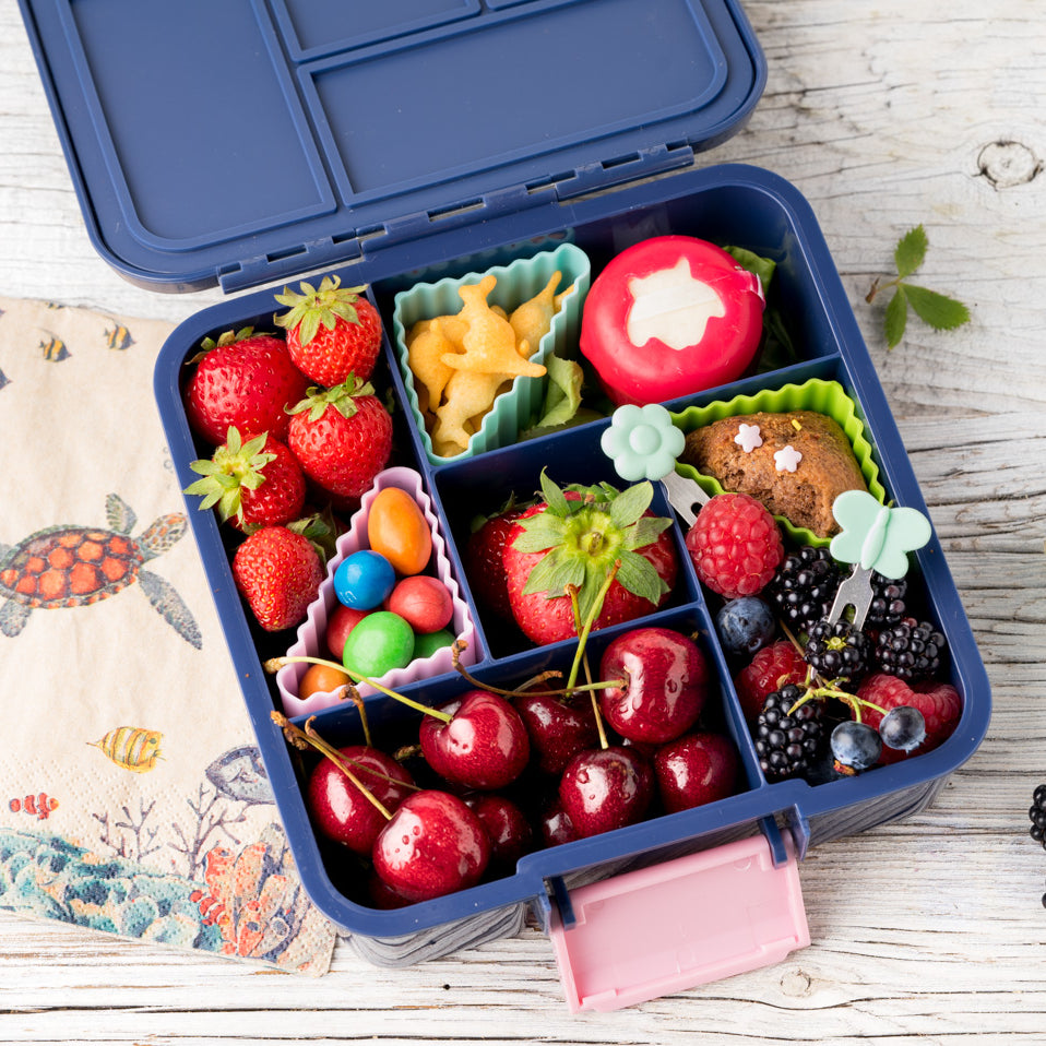 Lekkabox Garden – zestaw widelczyków ze stali nierdzewnej, silikonowe ozdobne końcówki, bezpieczne, wielorazowe, łatwe w czyszczeniu