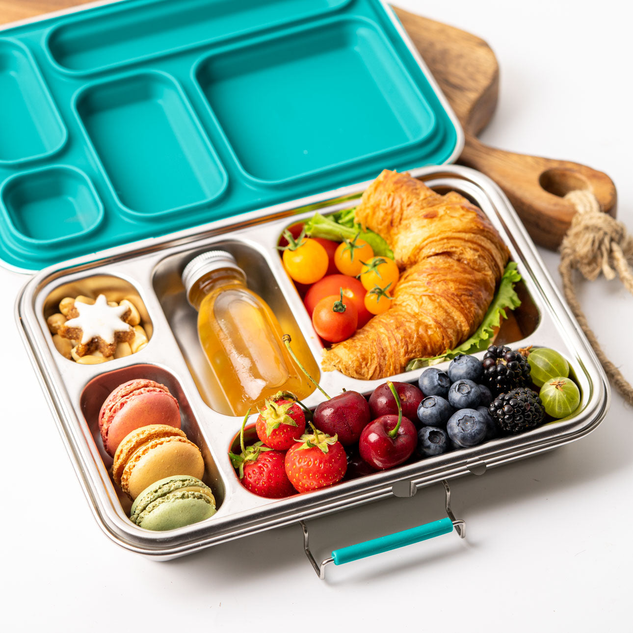 Lekkabox Grande Petrol – stalowy lunchbox 960 ml z 5 szczelnymi przegródkami, idealny do pracy, szkoły i na wycieczki