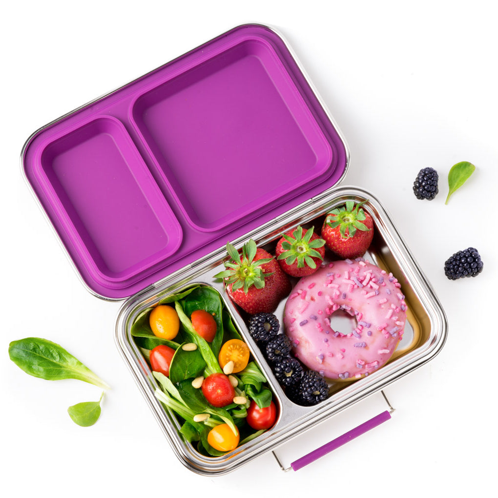 LEKKABOX® Duo Petrol – różowy lunchbox 750 ml z 2 szczelnymi komorami, stal nierdzewna, kompatybilny z foremkami bento, łatwy w czyszczeniu