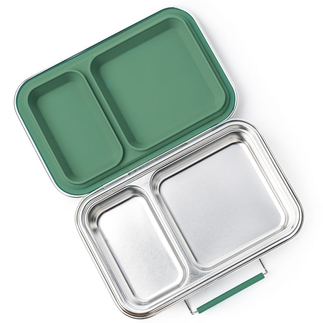 LEKKABOX® Duo Petrol – zielony lunchbox 750 ml z 2 szczelnymi komorami, stal nierdzewna, kompatybilny z foremkami bento, łatwy w czyszczeniu