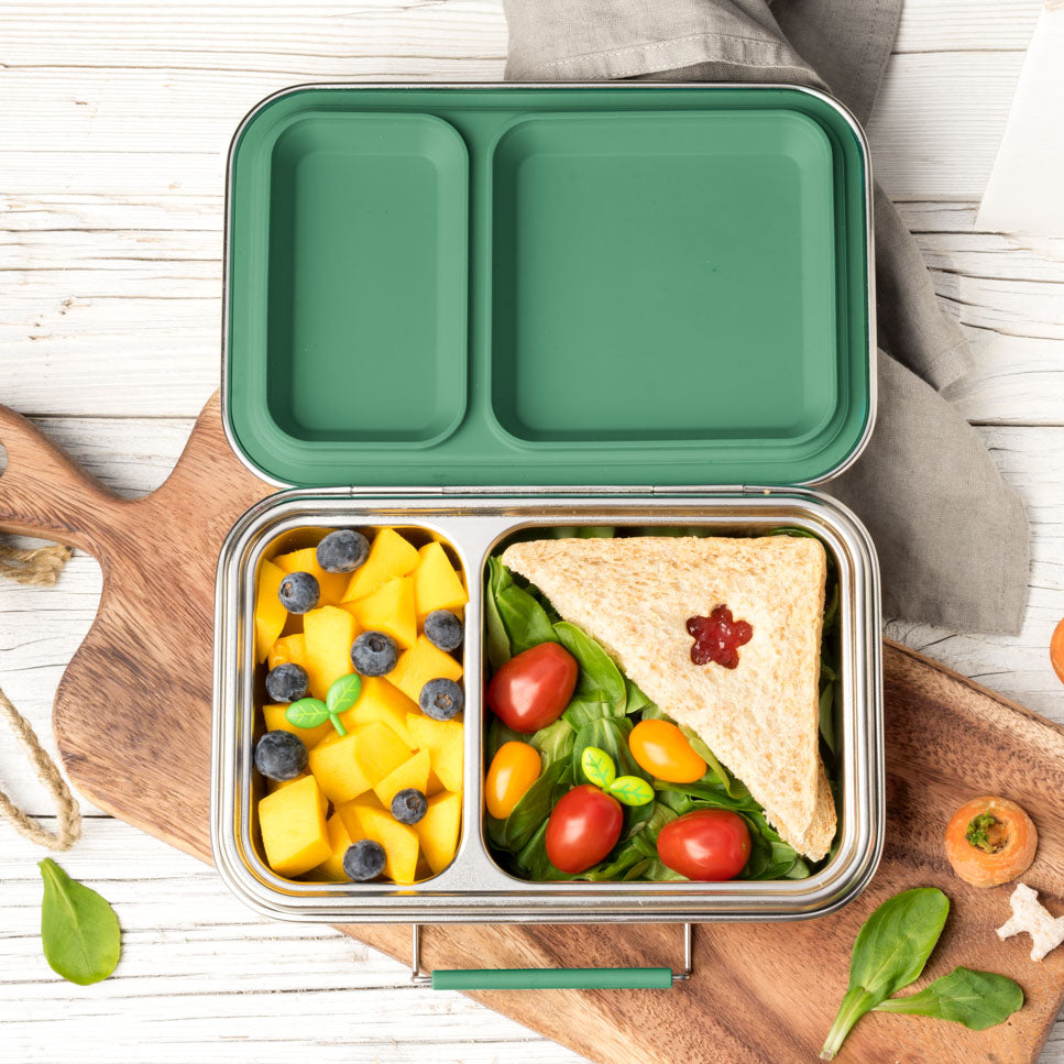 LEKKABOX® Duo Petrol – zielony lunchbox 750 ml z 2 szczelnymi komorami, stal nierdzewna, kompatybilny z foremkami bento, łatwy w czyszczeniu