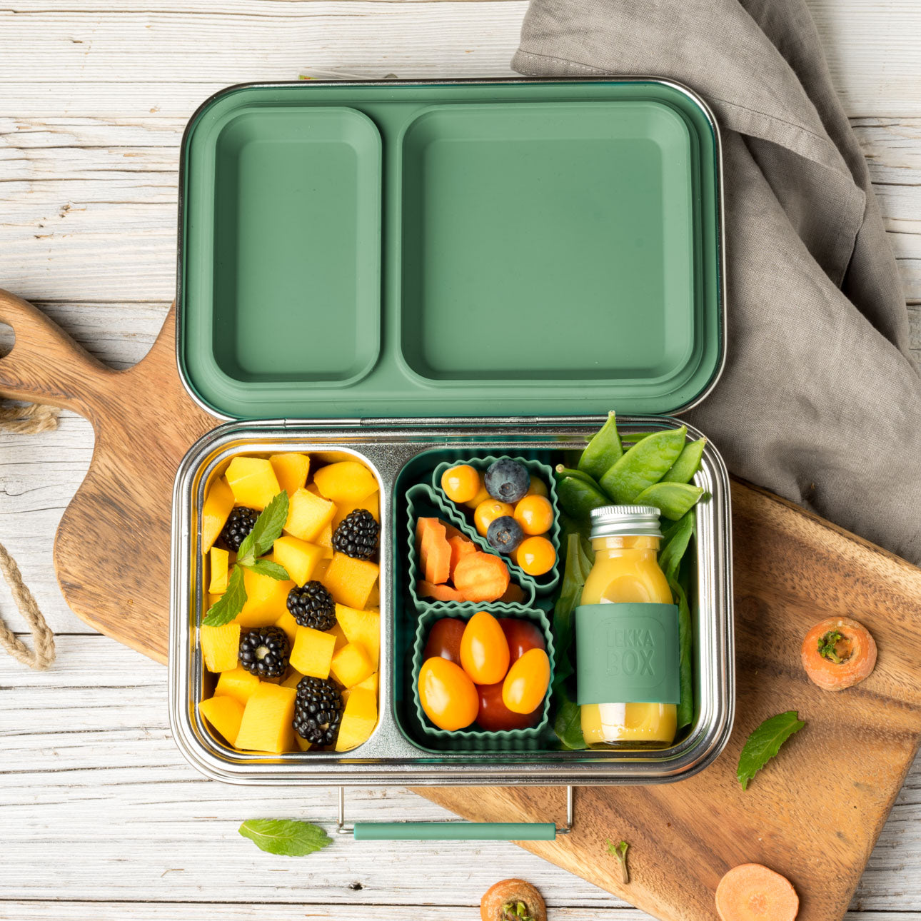 LEKKABOX® Duo Petrol – zielony lunchbox 750 ml z 2 szczelnymi komorami, stal nierdzewna, kompatybilny z foremkami bento, łatwy w czyszczeniu