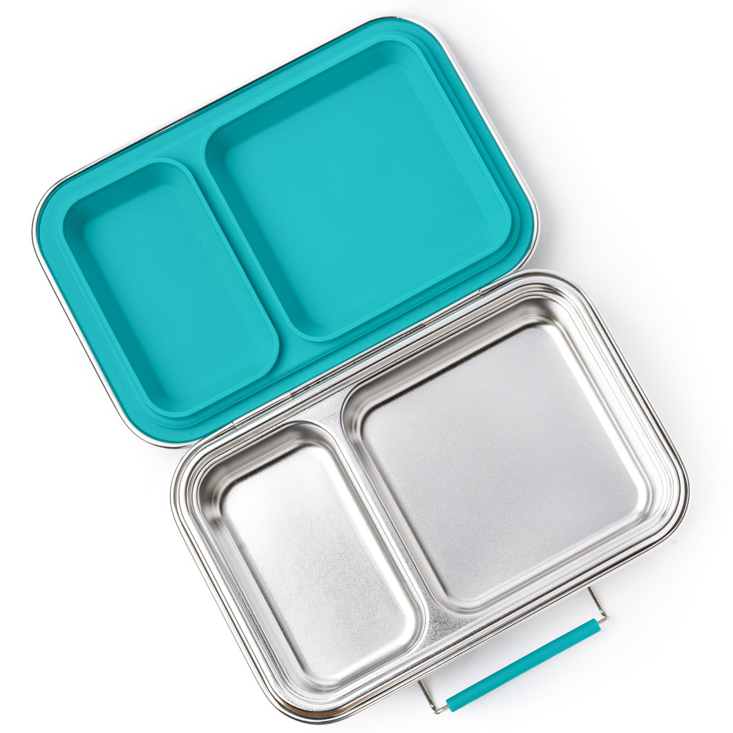 LEKKABOX® Duo Petrol – niebieski lunchbox 750 ml z 2 szczelnymi komorami, stal nierdzewna, kompatybilny z foremkami bento, łatwy w czyszczeniu,